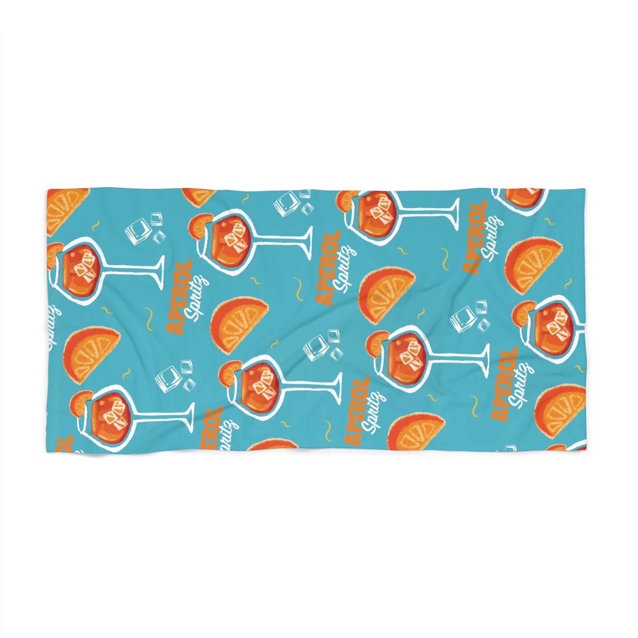 Aperol Spritz Pattern Beach Towel — Turquoise Aperol Inspired Design