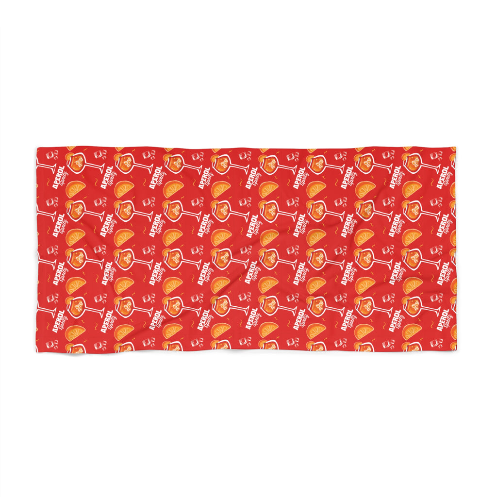 Aperol Spritz Pattern Beach Towel — Red Citrus Summer Towel