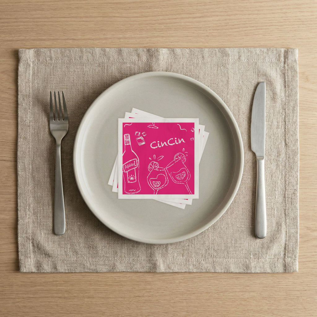 Cin Cin Aperol Cocktail Napkins (Pack of 50) – Pink Paper Napkins, Cocktail Party Decor, Beverage Napkins, Hostess Gift