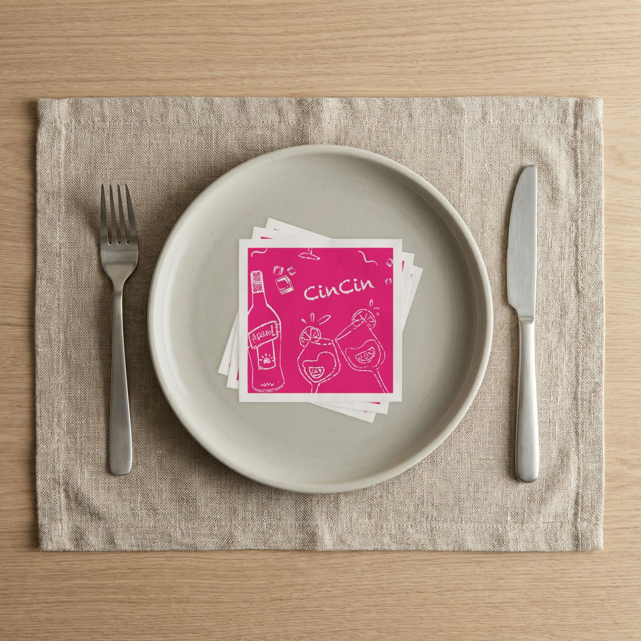 Cin Cin Aperol Cocktail Napkins (Pack of 50) – Pink Paper Napkins, Cocktail Party Decor, Beverage Napkins, Hostess Gift