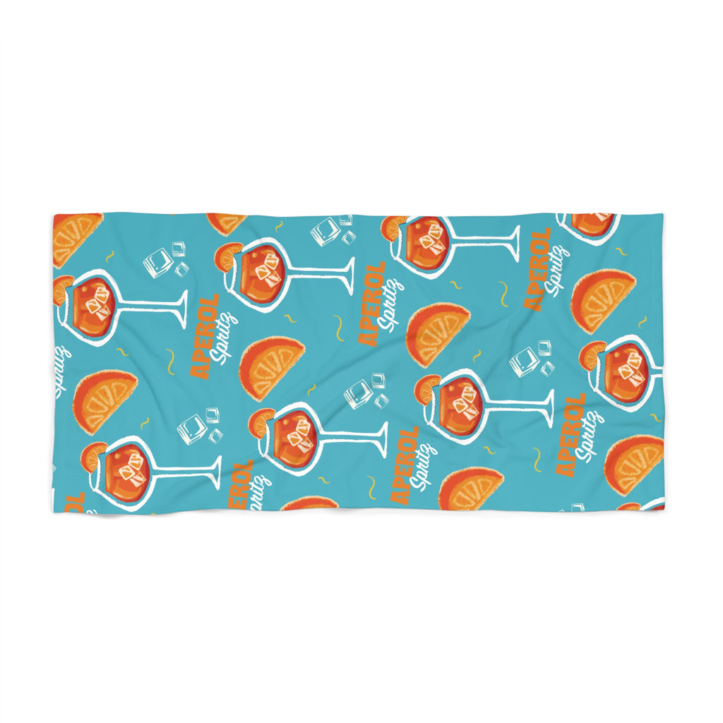 Aperol Spritz Pattern Beach Towel — Turquoise Aperol Inspired Design