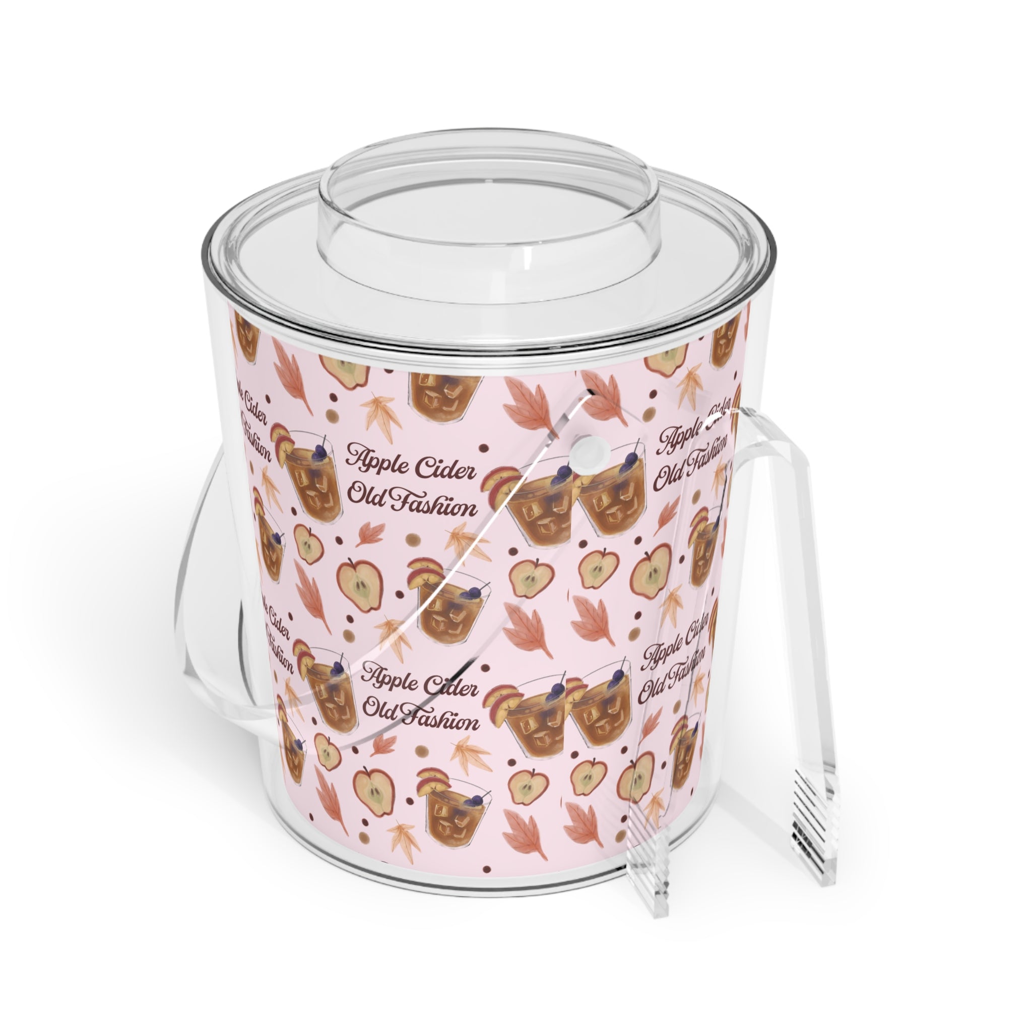 Apple Cider Old Fashioned Ice Bucket with Tongs  — Light Pink Apple Cider Collection Inspired Design