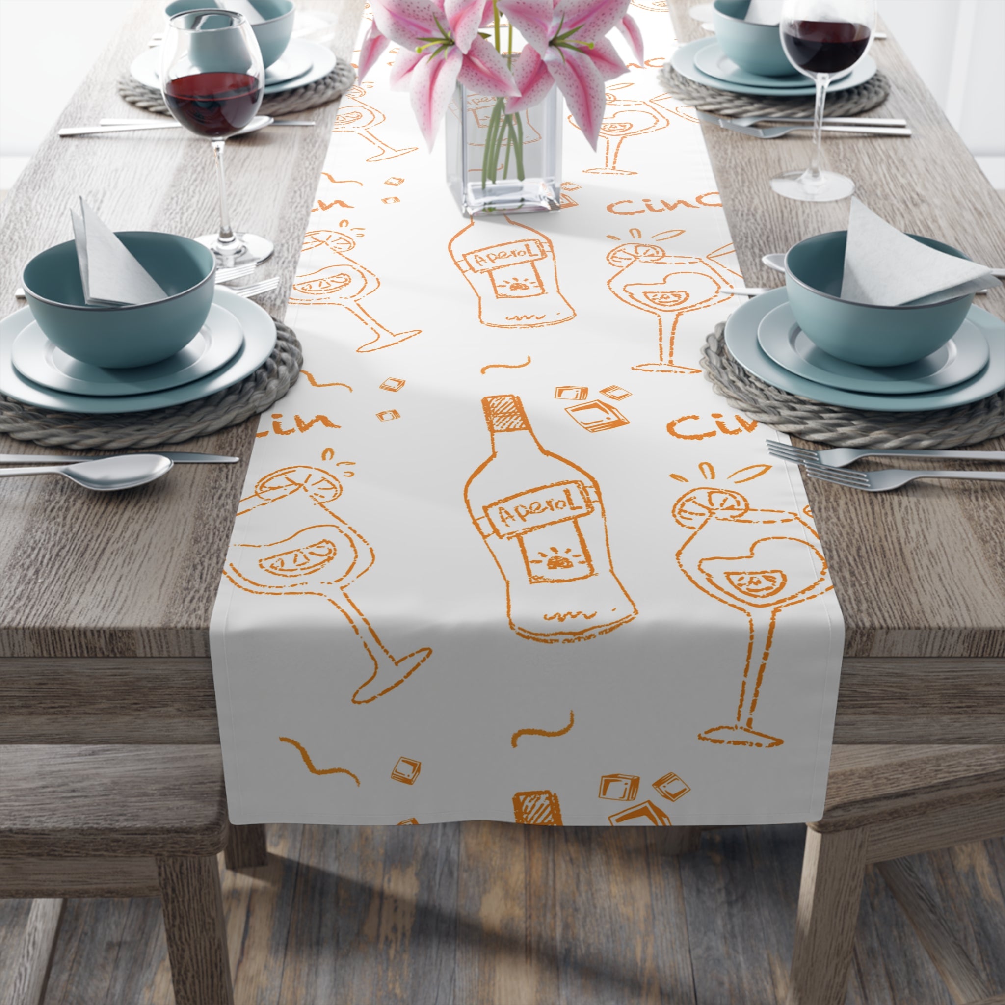 Cin Cin Spritz Table Runner — White Citrus Cocktail Pattern