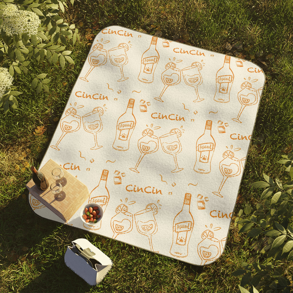Cin Cin Cocktail Picnic Blanket — White & Orange Aperol Inspired Design
