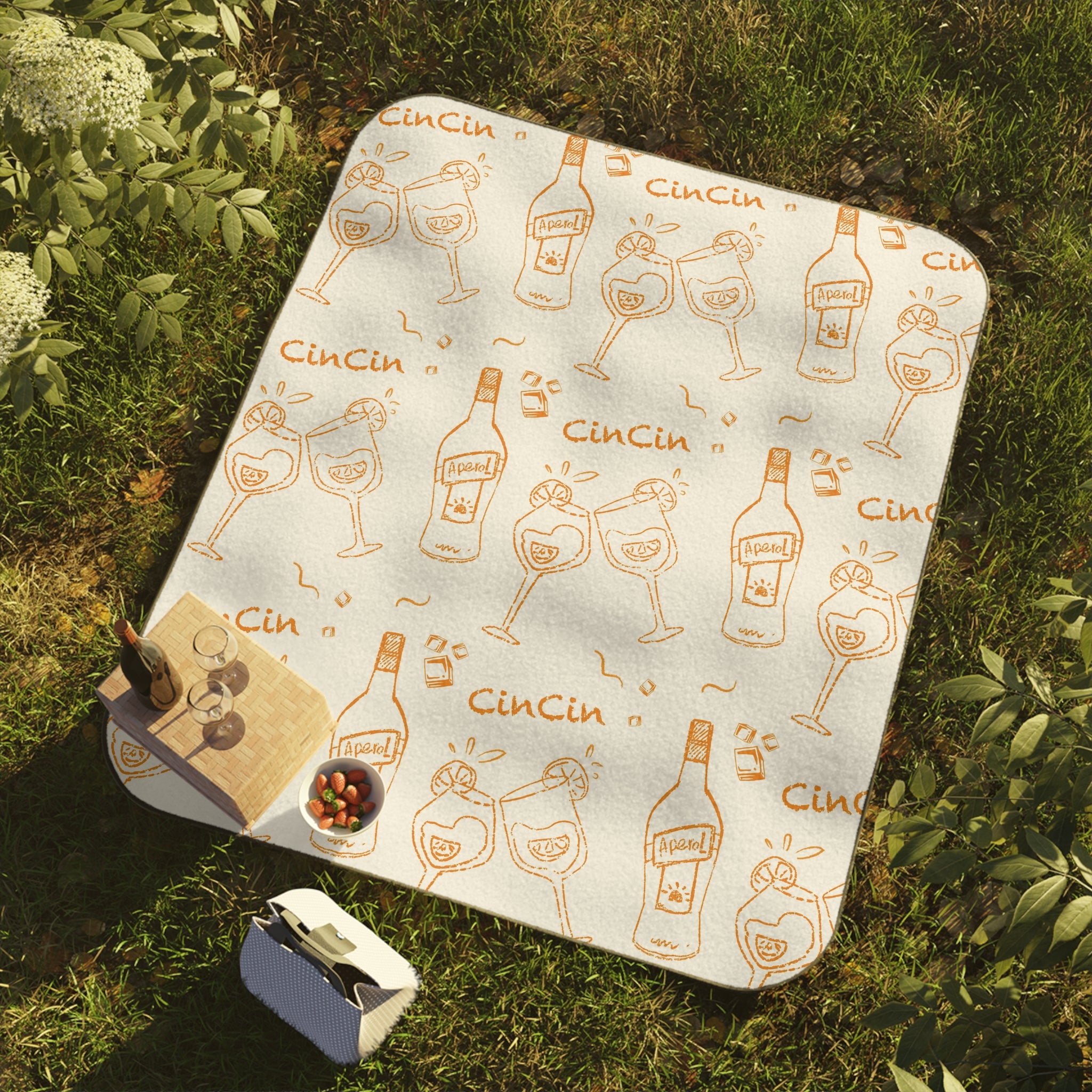 Cin Cin Cocktail Picnic Blanket — White & Orange Aperol Inspired Design