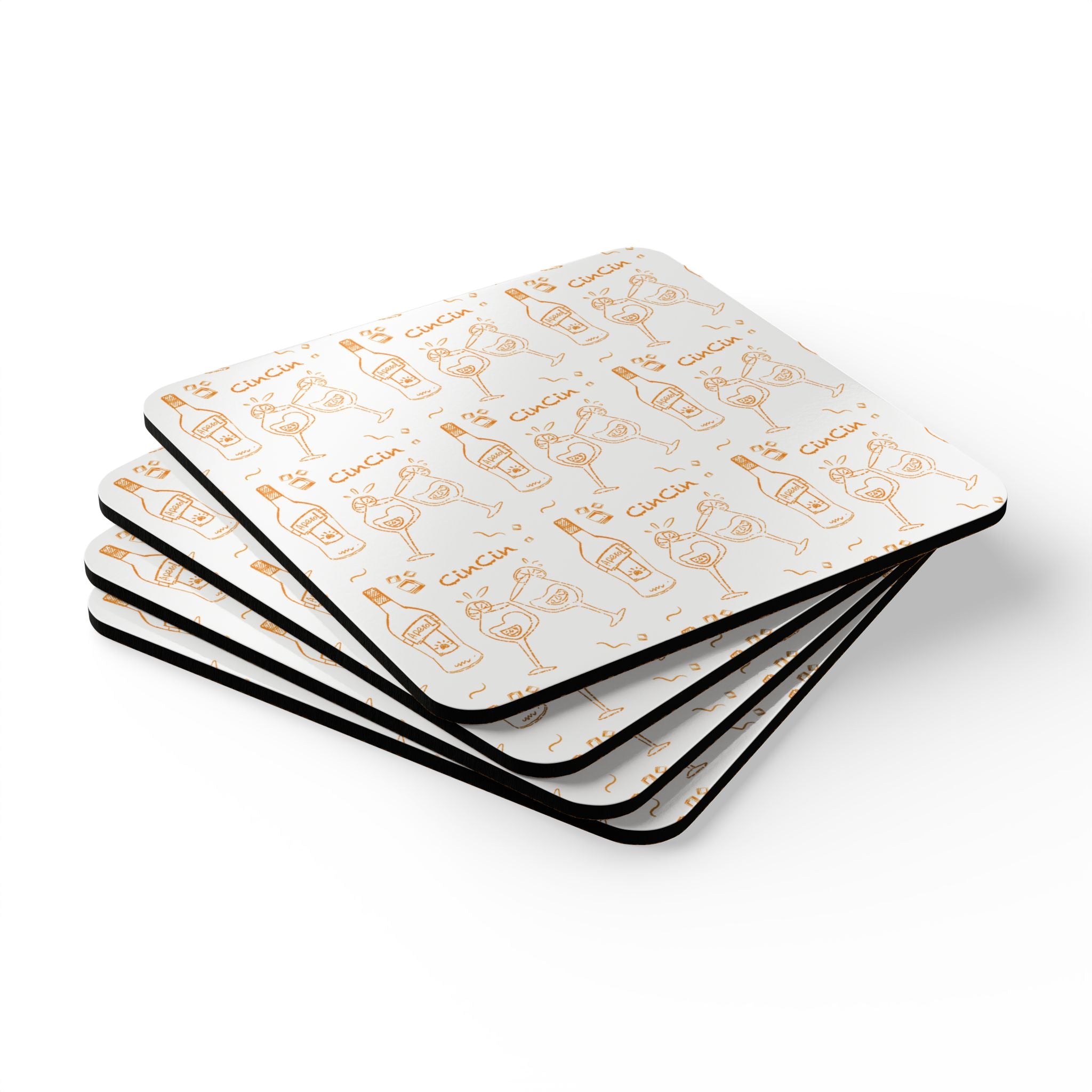 Cin Cin Corkwood Coaster Set (4-Pack) – White Cin Cin Brunch Collection Inspired Design