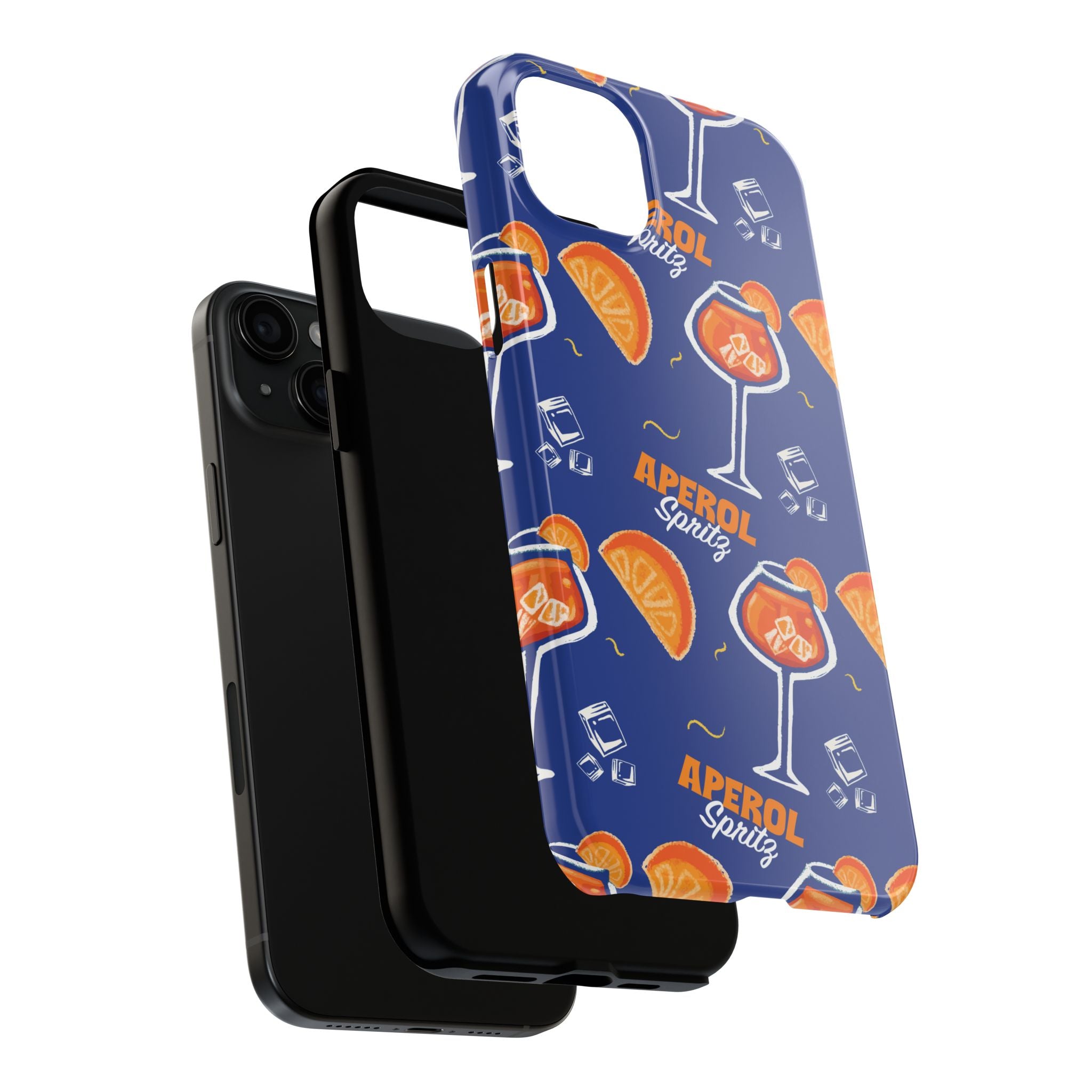 Aperol Spritz Tough Phone Case — Blue Cocktail Pattern Protective Cover