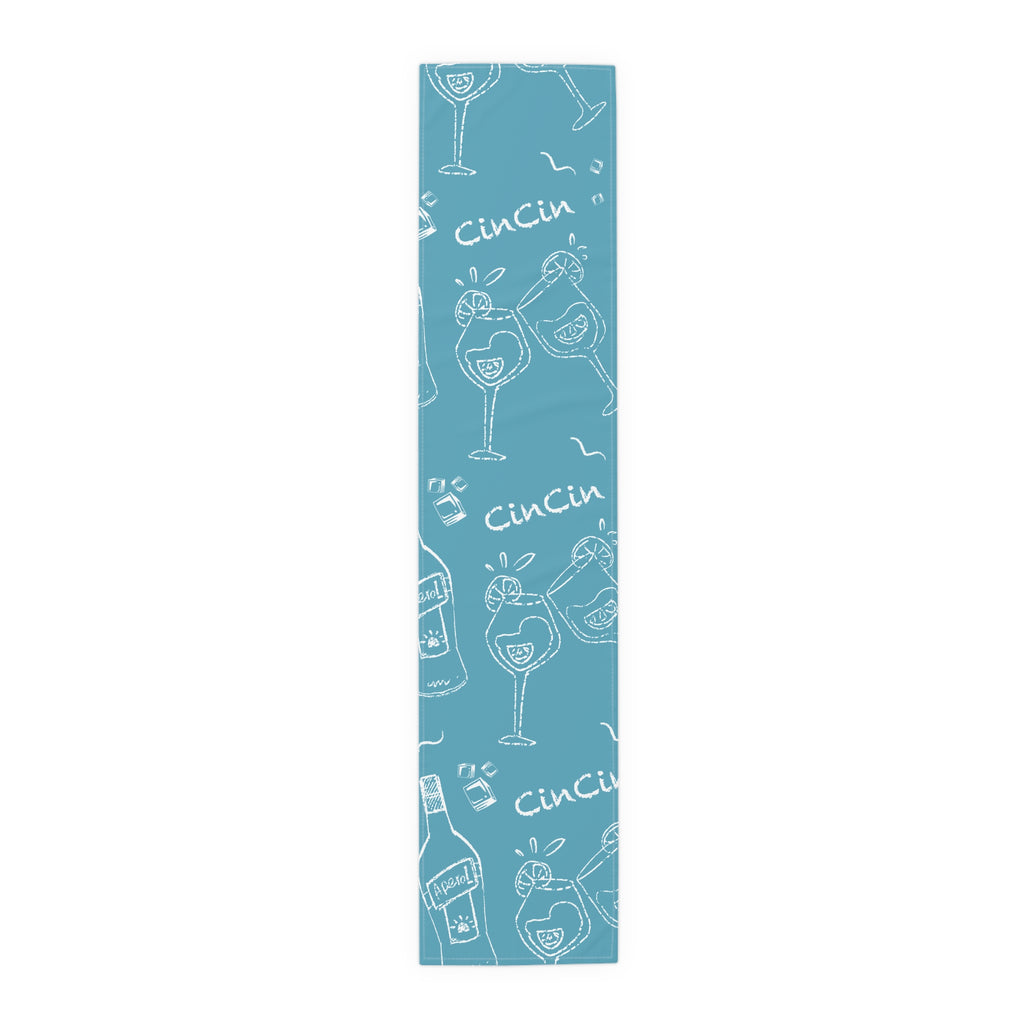 Cin Cin Spritz Table Runner — Turquoise Aperol Inspired Design
