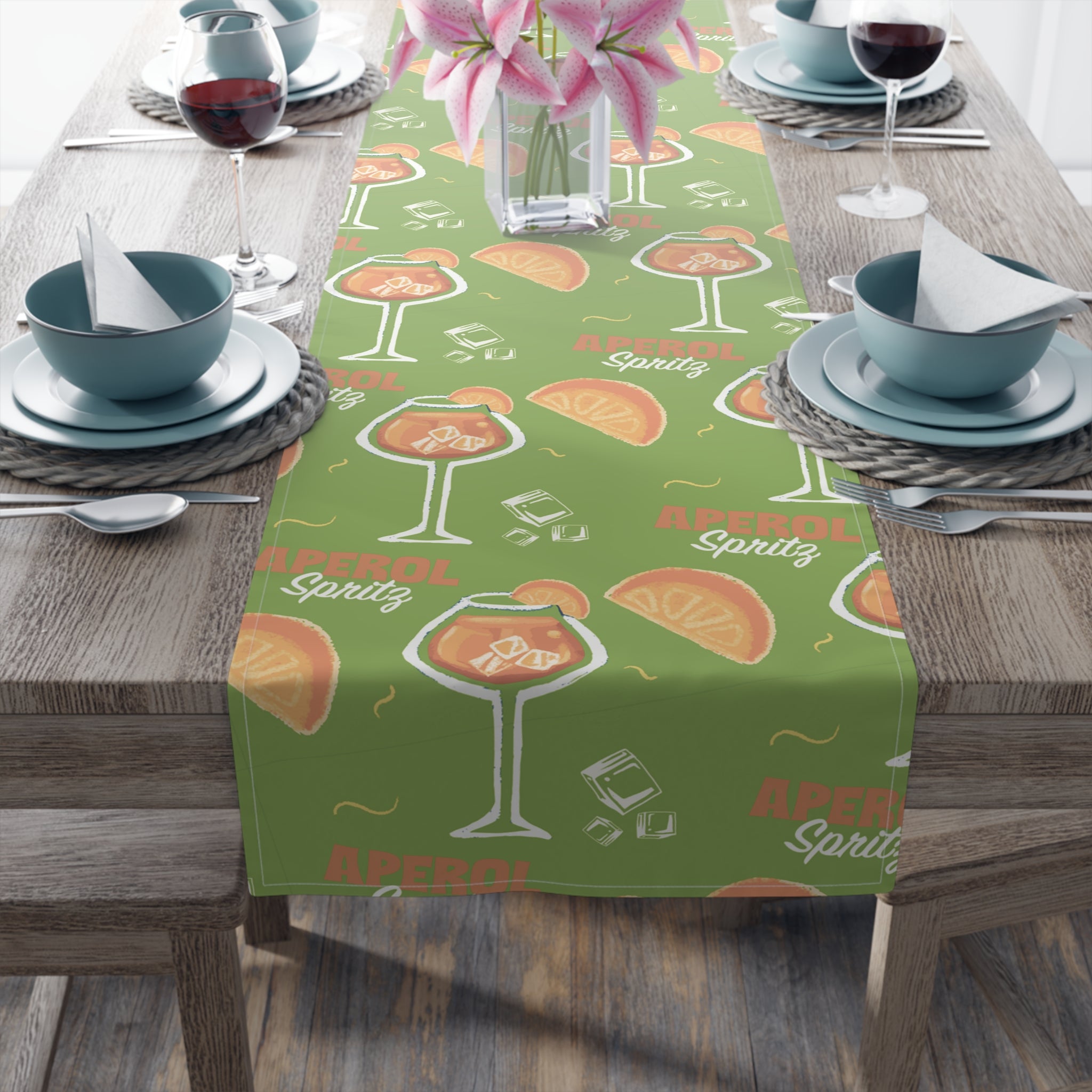 Aperol Spritz Table Runner – Green Cocktail Party Decor