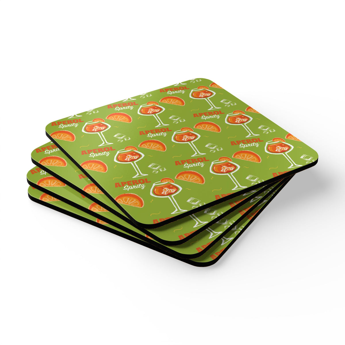 Aperol Spritz Corkwood Coaster Set (4-Pack) – Green Spritz Collection Inspired Design