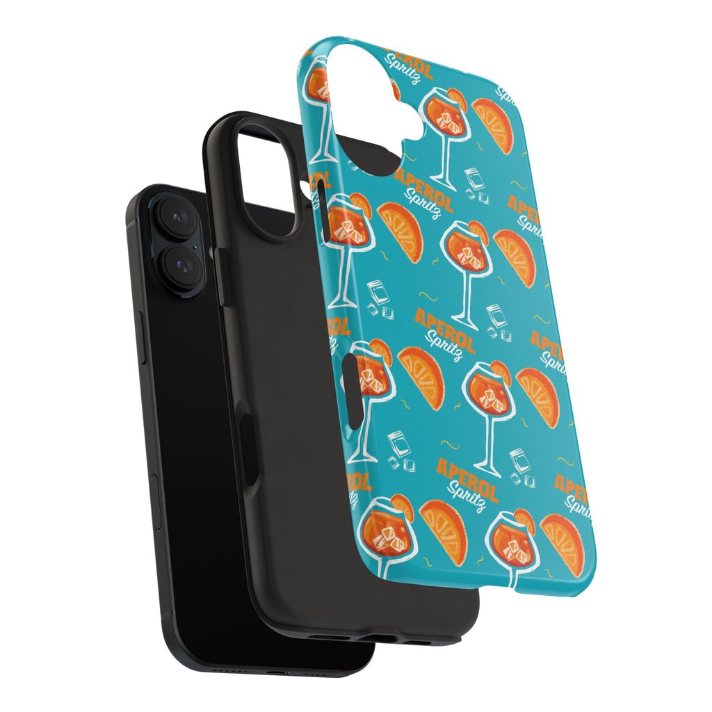 Aperol Spritz Tough Phone Case — Turquoise Cocktail Pattern Protective Cover