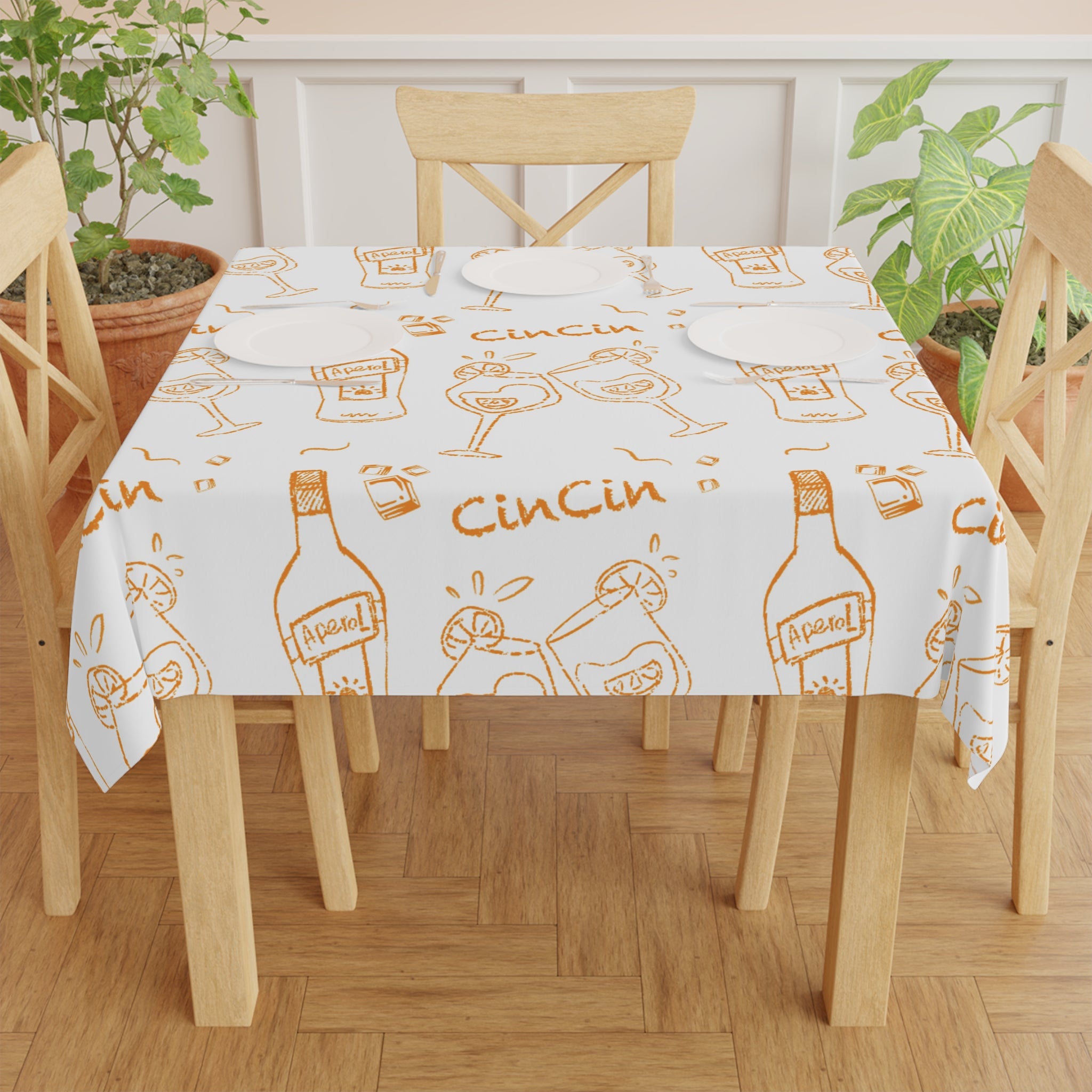 CinCin Brunch Tablecloth — White Cin Cin Brunch Collection Inspired Design