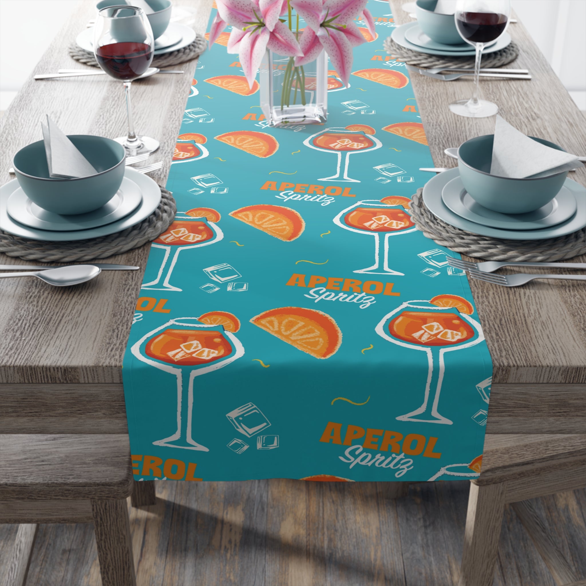 Aperol Spritz Table Runner – Turquoise Cocktail Party Decor