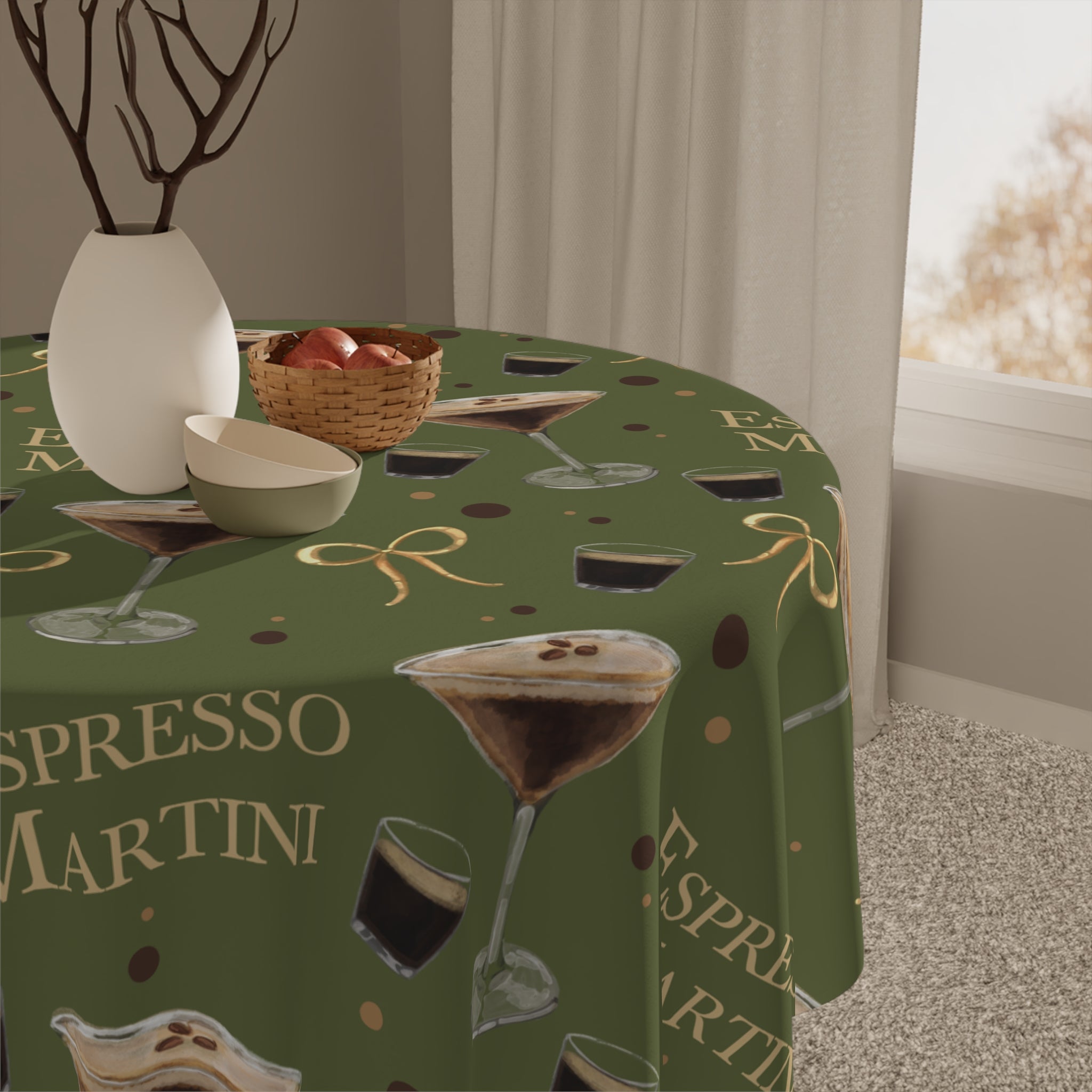 Espresso Martini Tablecloth – Olive Green Espresso Collection Inspired Design