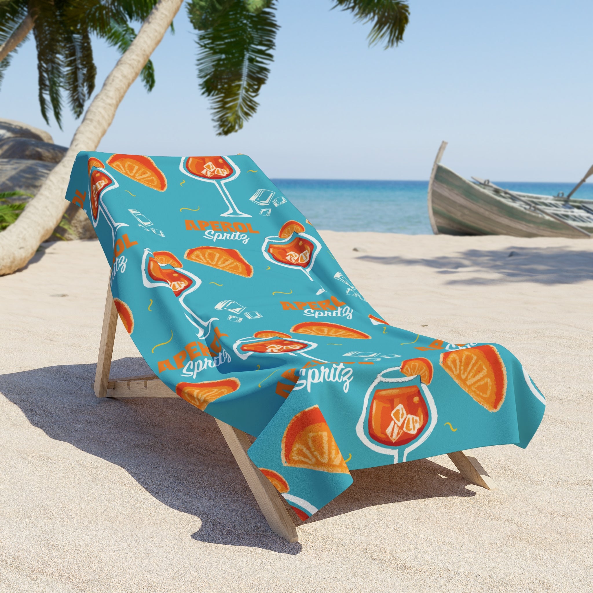 Aperol Spritz Pattern Beach Towel — Turquoise Aperol Inspired Design