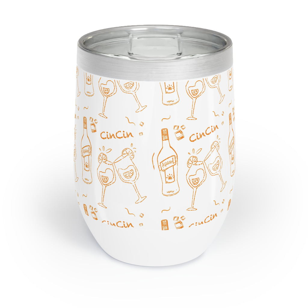 Cin Cin Cocktail Pattern Wine Tumbler — White and Orange Aperol Inspired Design