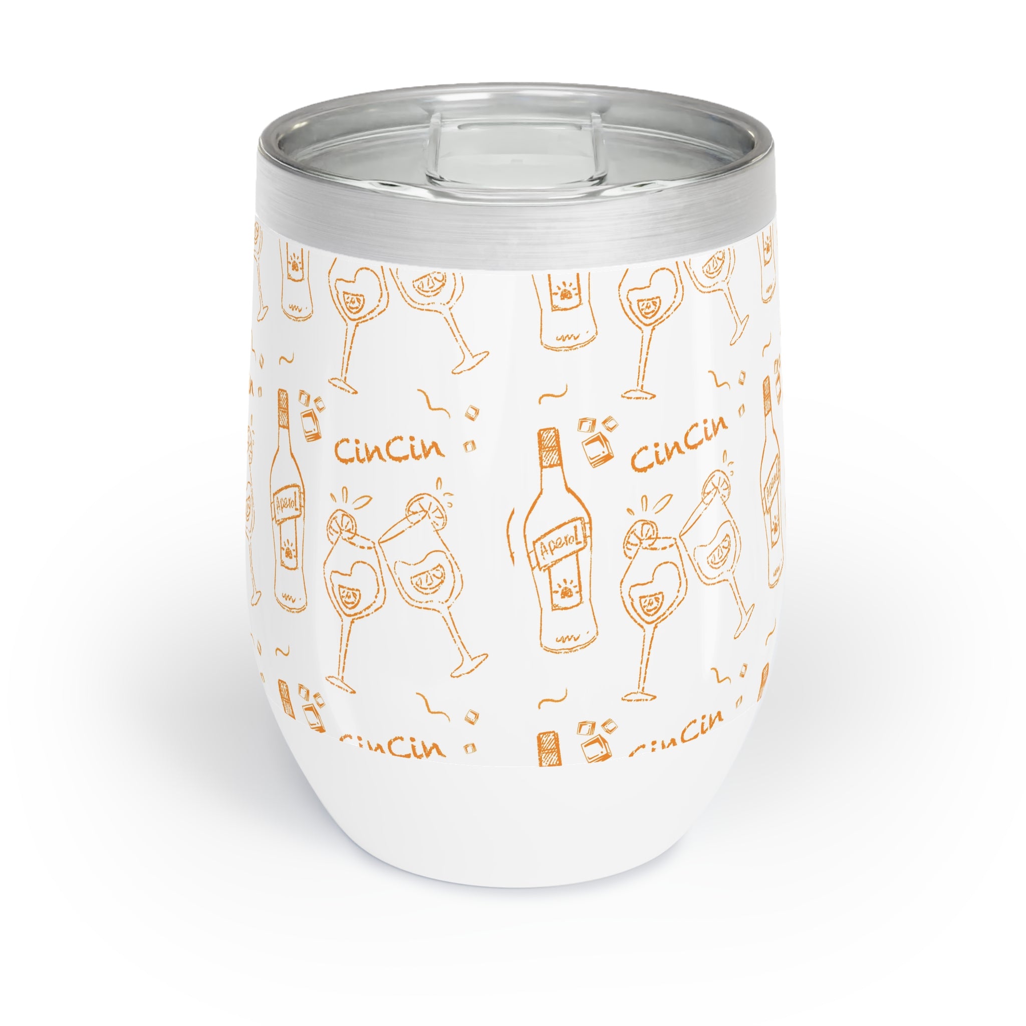 Cin Cin Cocktail Pattern Wine Tumbler — White and Orange Aperol Inspired Design