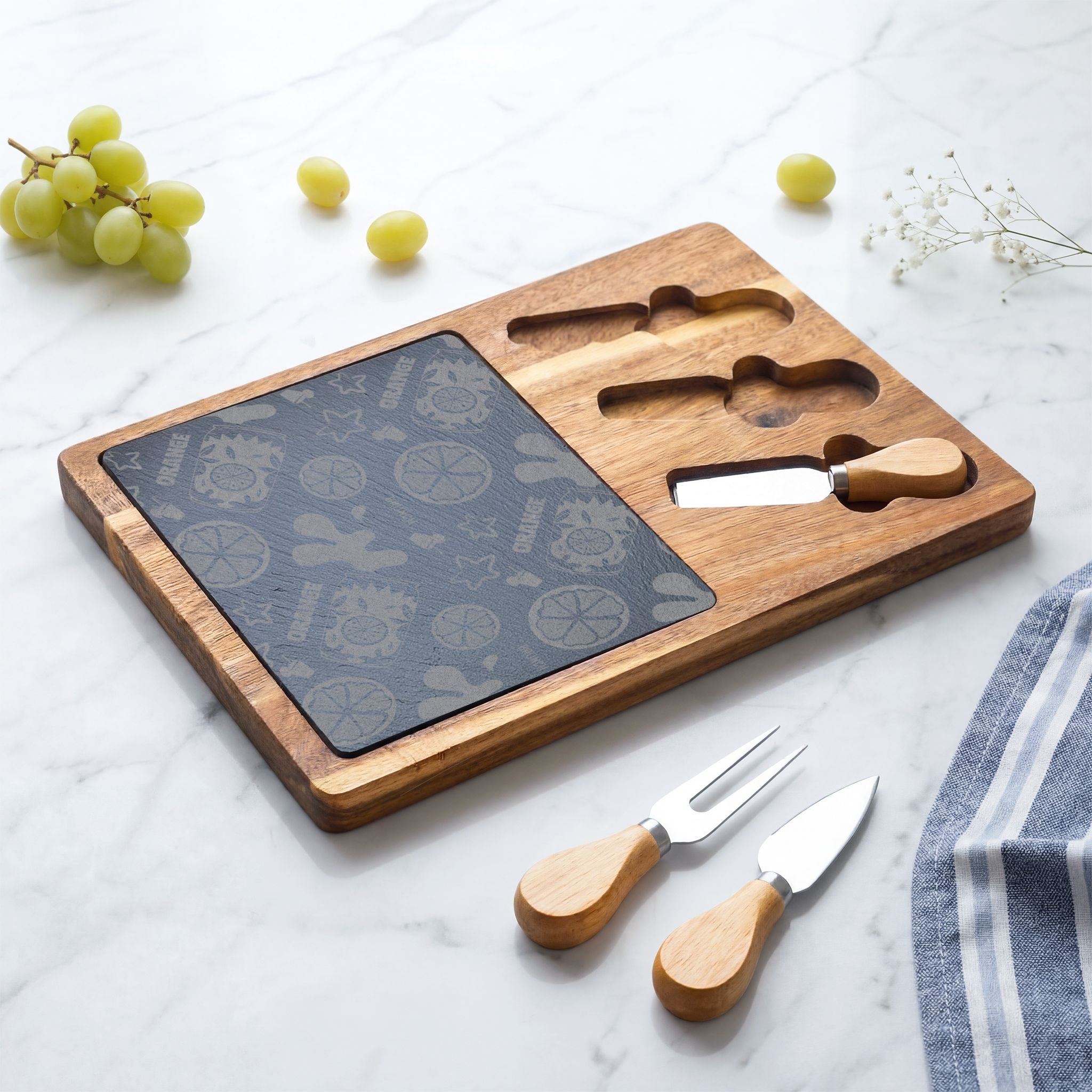 Orange Brunch Acacia Charcuterie Board Set
