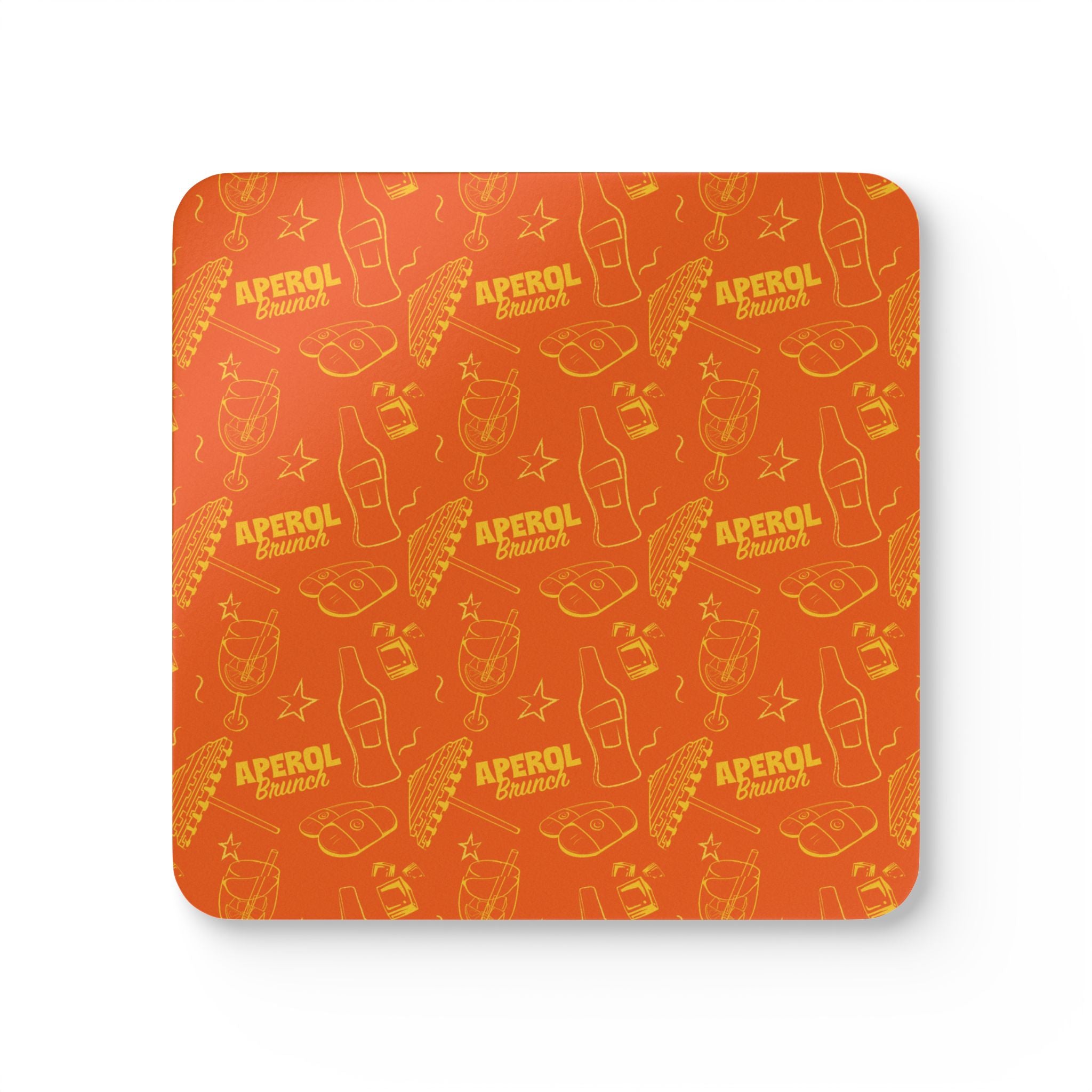 Aperol Brunch Corkwood Coaster Set (4-Pack) – Orange and Yellow Brunch Collection Inspired Design