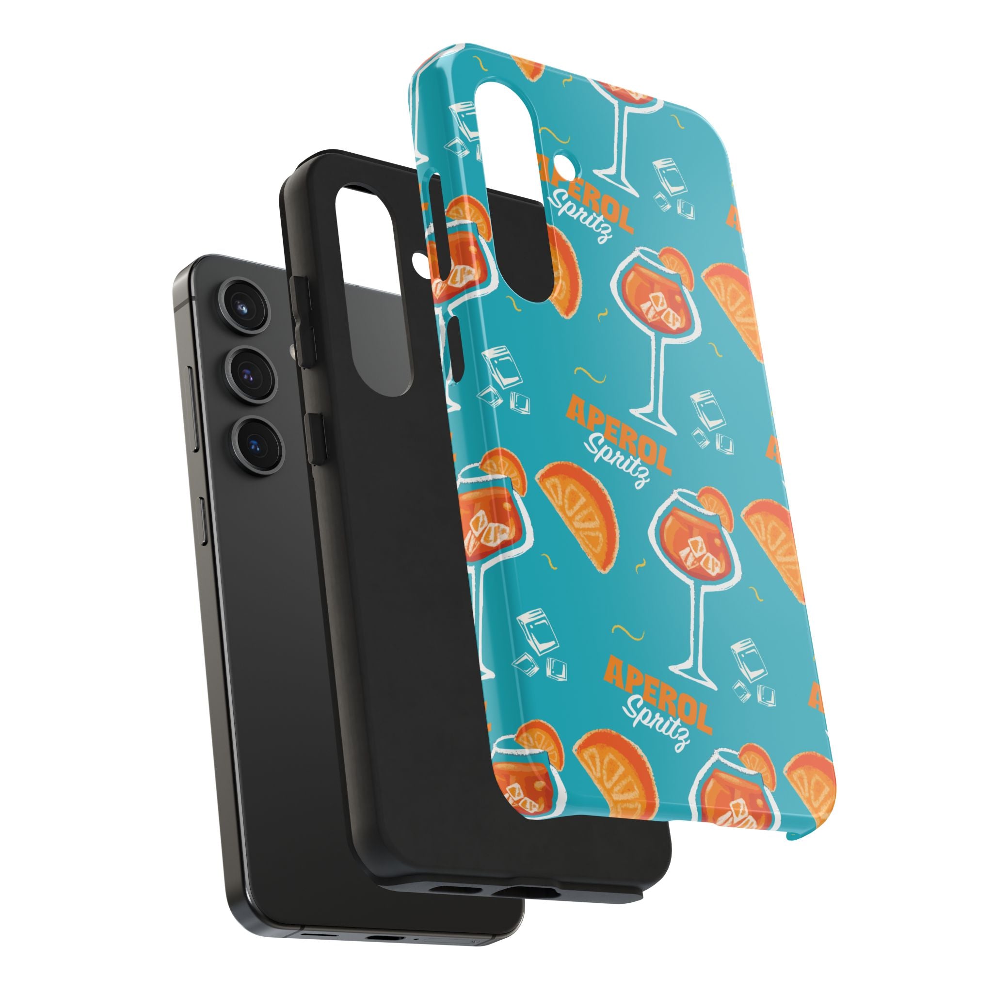 Aperol Spritz Tough Phone Case — Turquoise Cocktail Pattern Protective Cover
