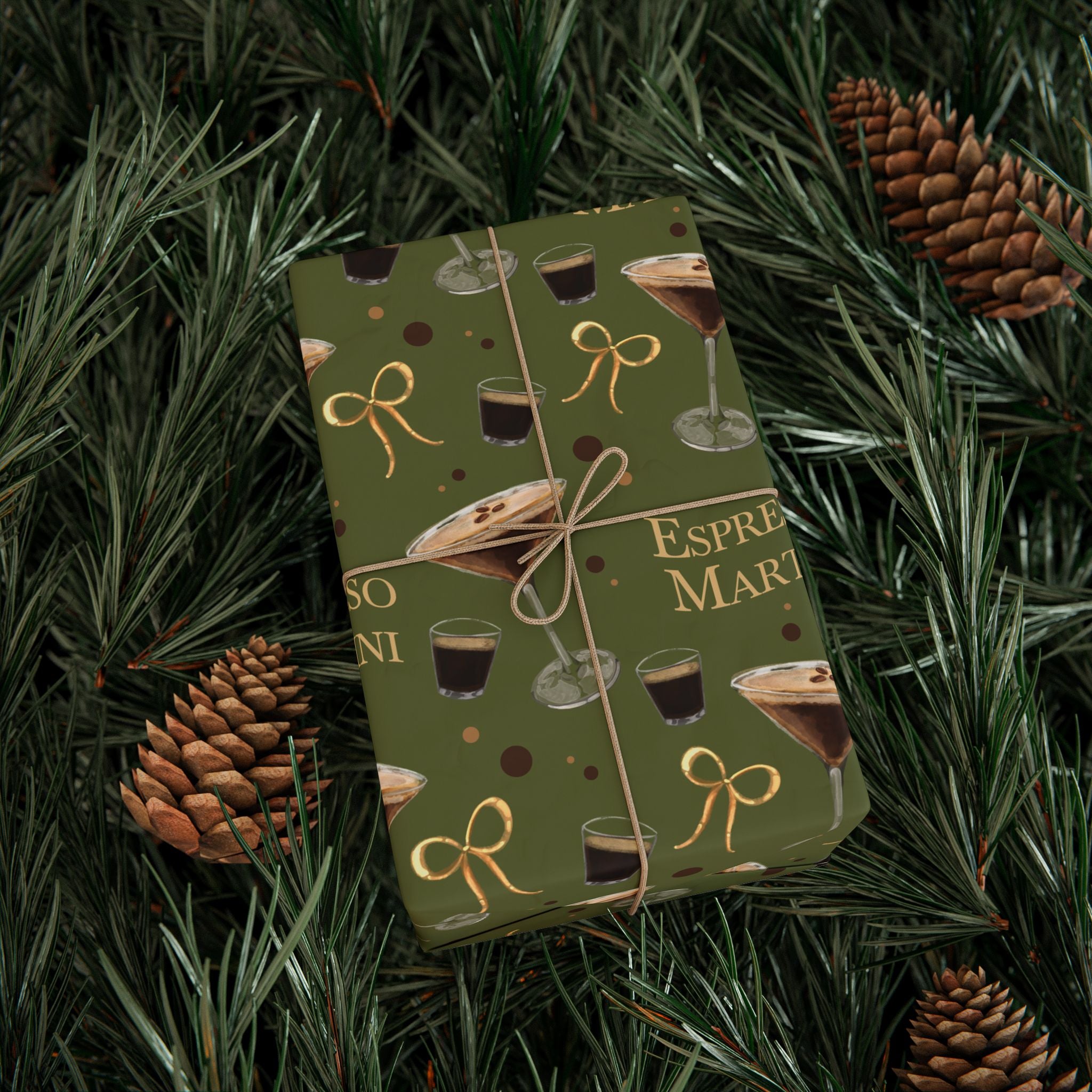 Espresso Martini Wrapping Paper Roll — Olive Green Espresso Collection Inspired Design