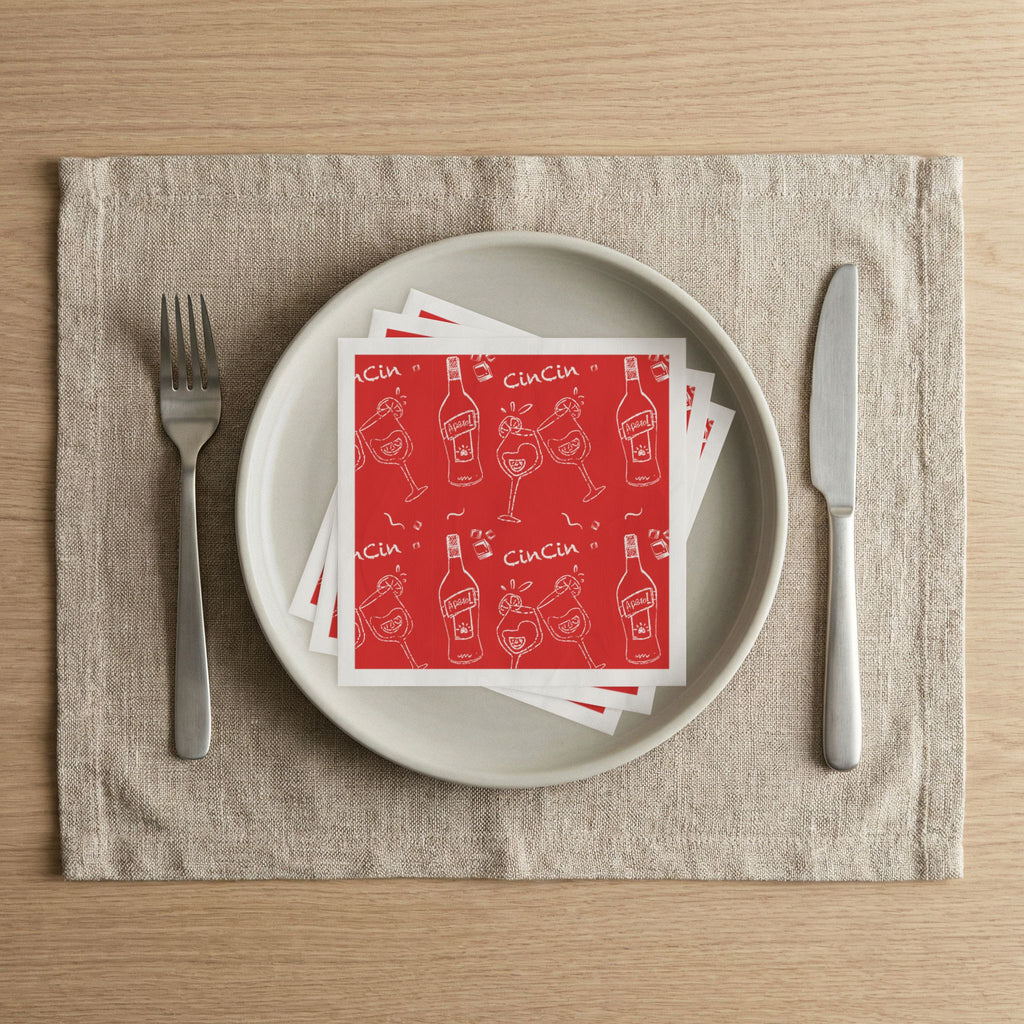 Cin Cin Cocktail Napkins (Pack of 50) – Red Aperol Party Napkins, Cocktail Beverage Napkins, Summer Entertaining Decor, Hostess Gift