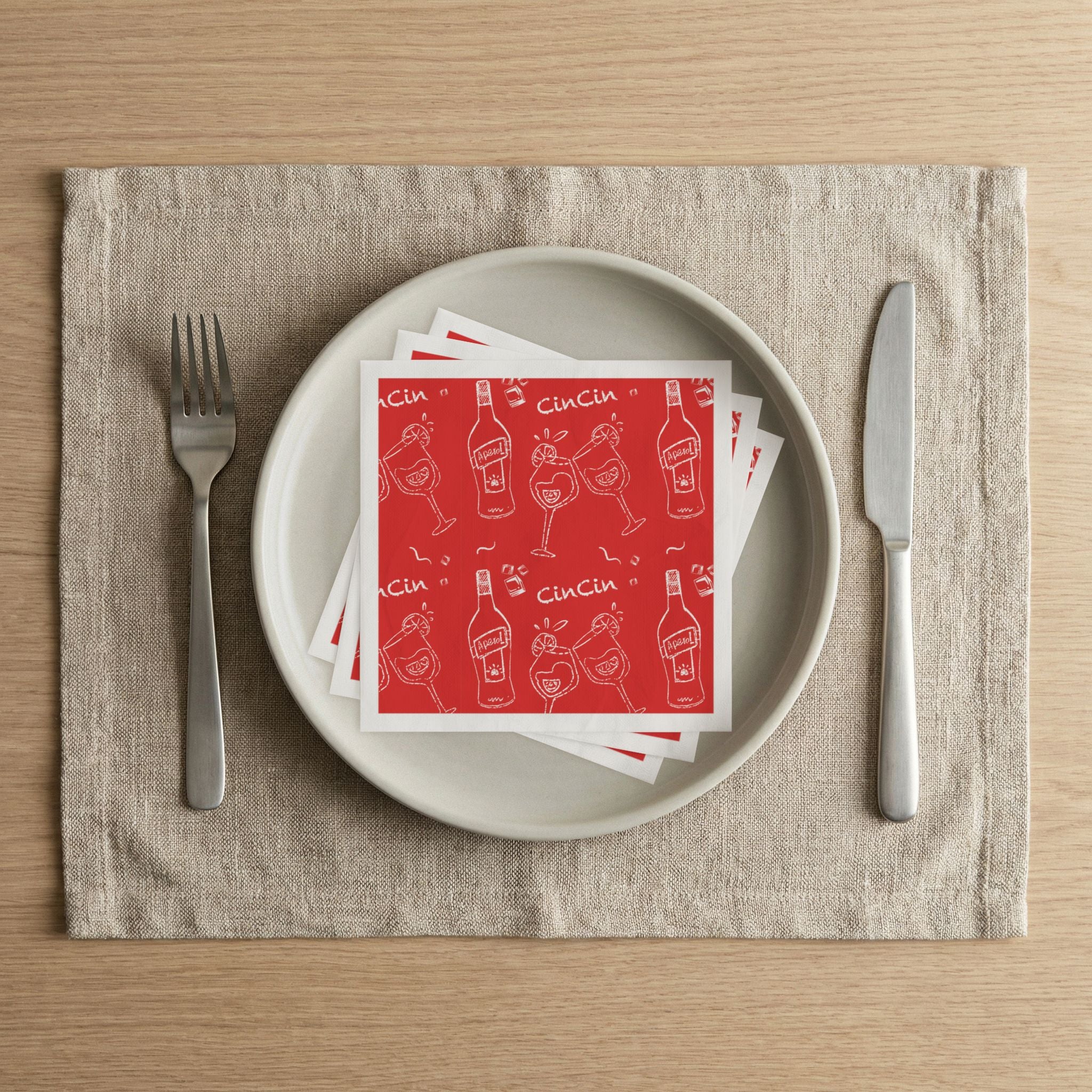 Cin Cin Cocktail Napkins (Pack of 50) – Red Aperol Party Napkins, Cocktail Beverage Napkins, Summer Entertaining Decor, Hostess Gift