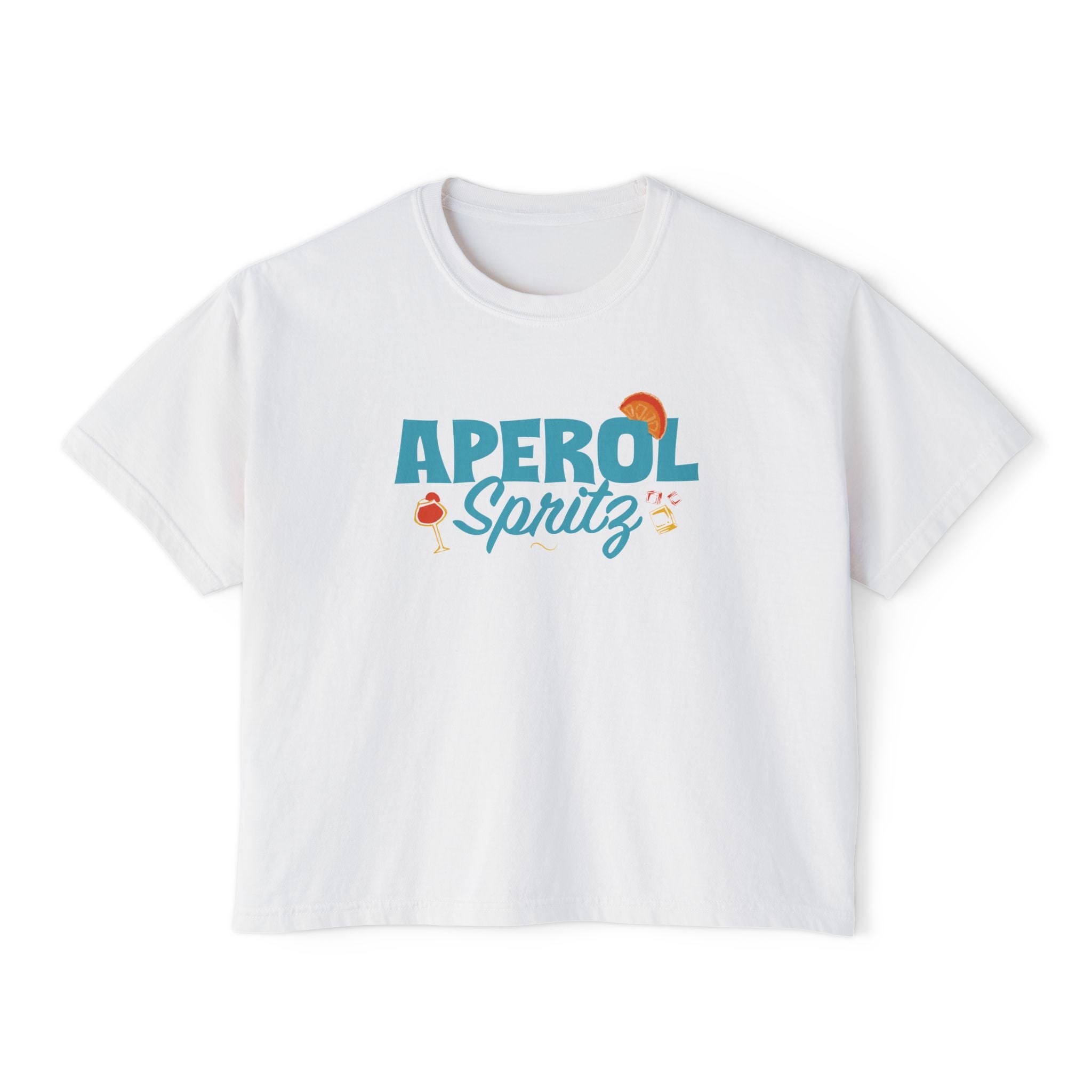 Aperol Spritz Cocktail Boxy Tee — Turquoise Aperol Inspired Design