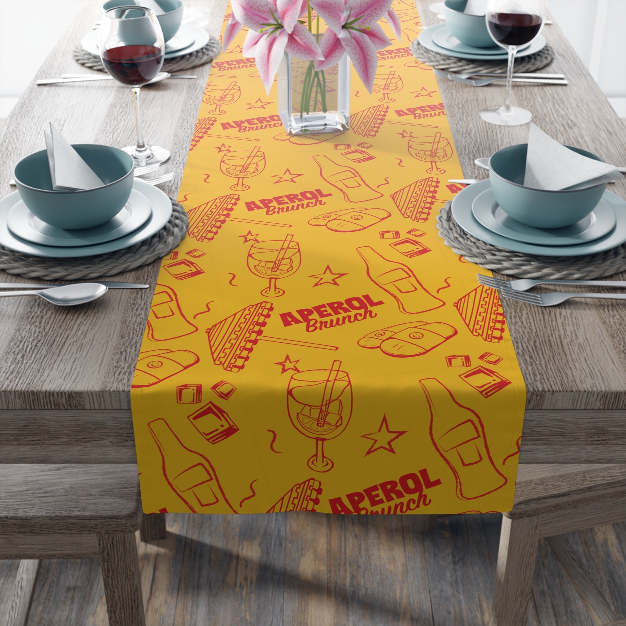 Aperol Brunch Table Runner — Yellow Citrus Summer Decor