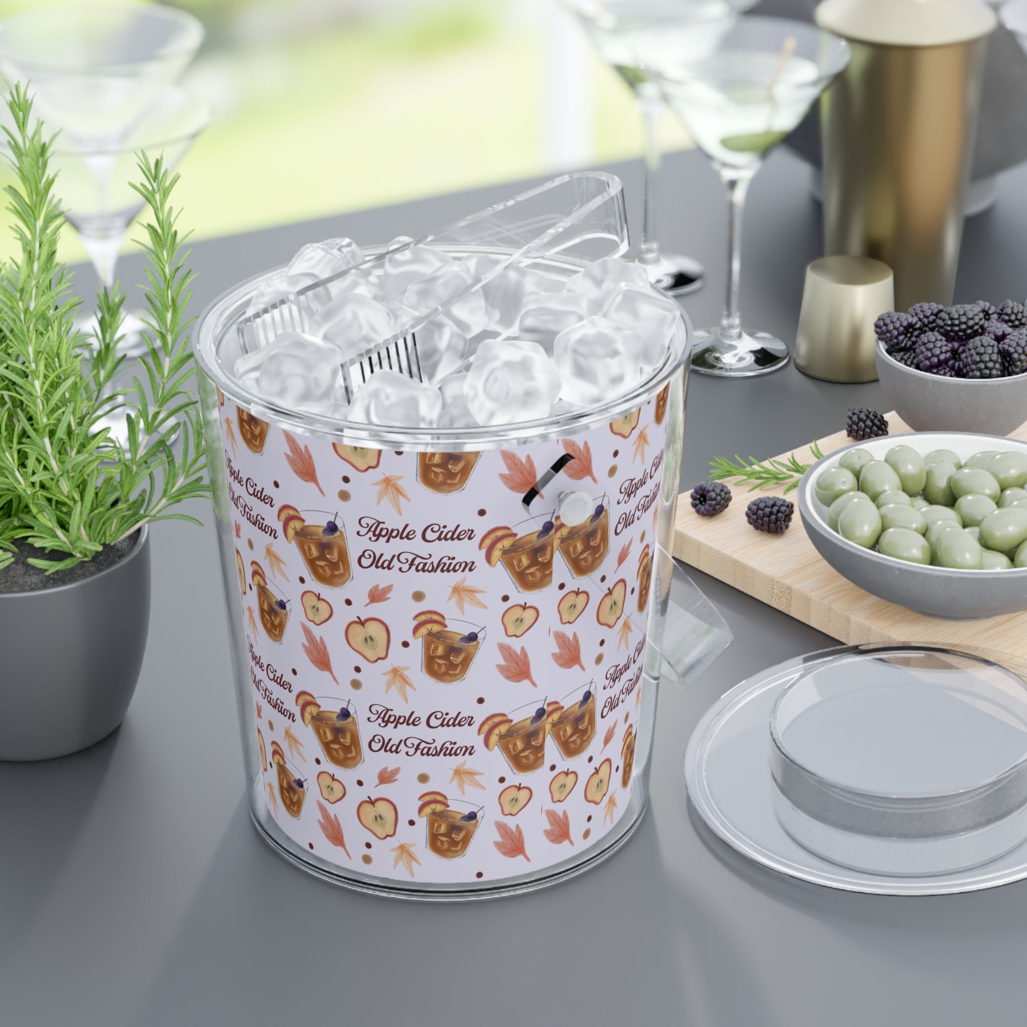 Apple Cider Old Fashioned Ice Bucket with Tongs  — Light Violet Apple Cider Collection Inspired Design