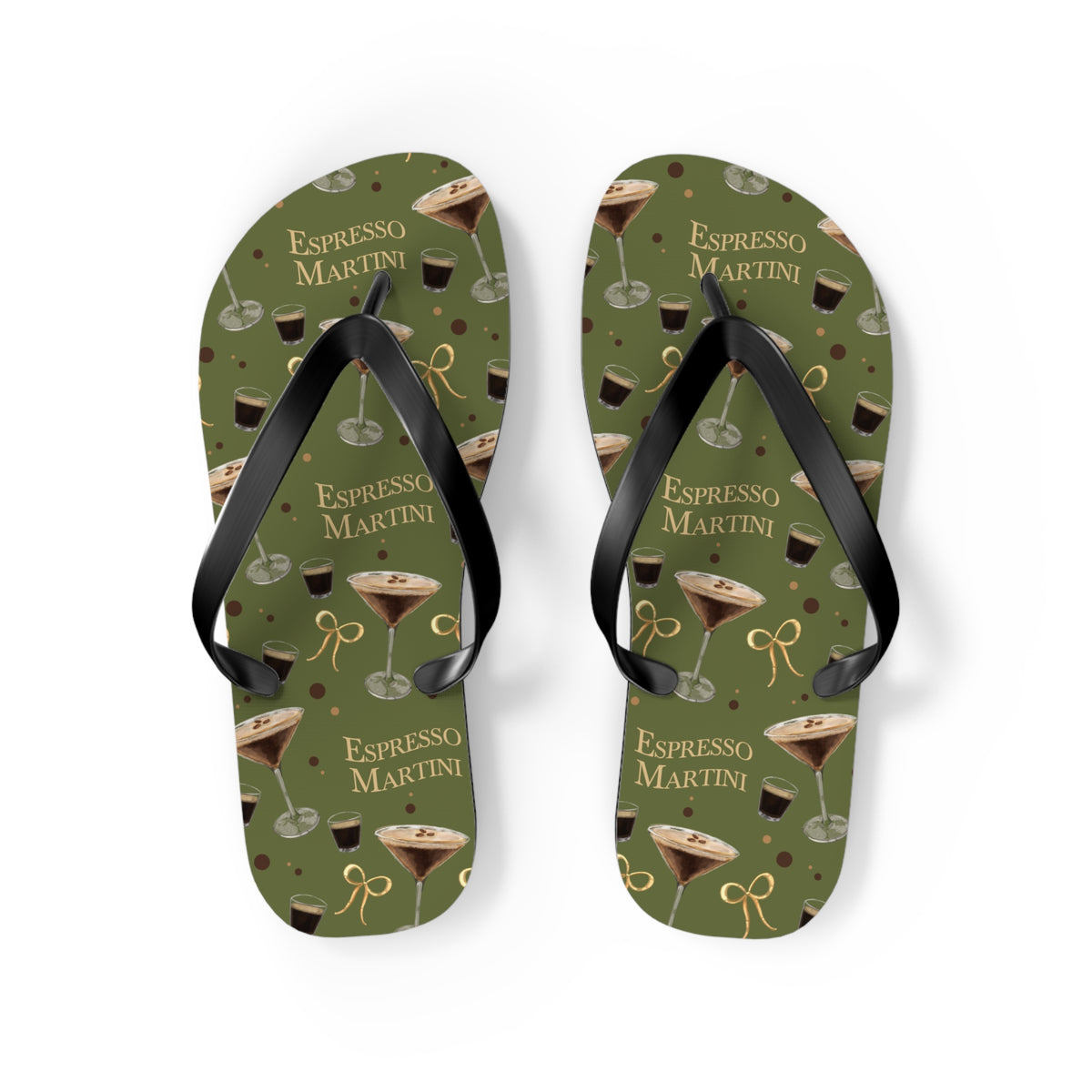 Espresso Martini Flip Flops — Olive Green Espresso Collection Inspired Design