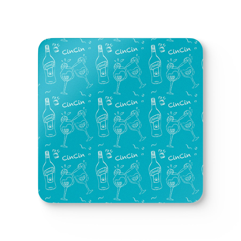 Cin Cin Corkwood Coaster Set (4-Pack) – Turquoise Cin Cin Brunch Collection Inspired Design