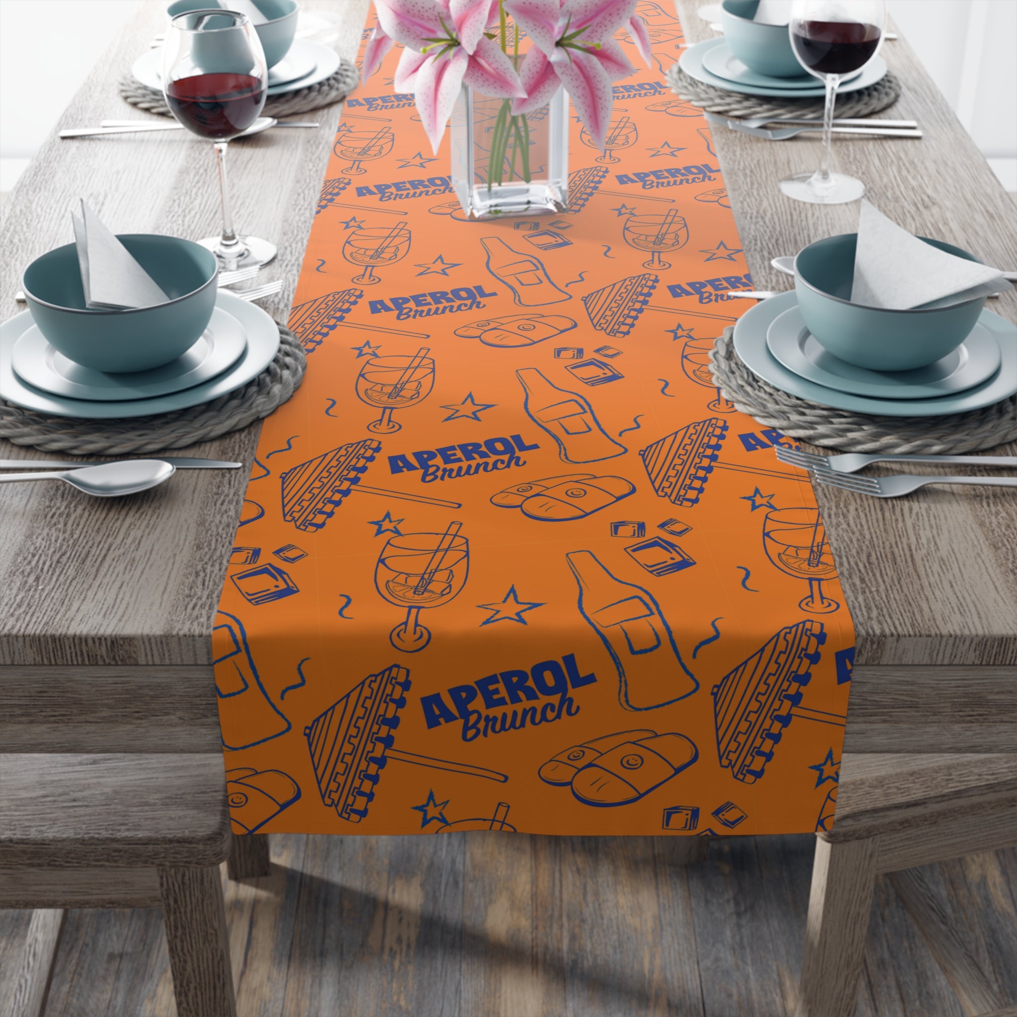 Aperol Brunch Table Runner — Orange Citrus Summer Decor