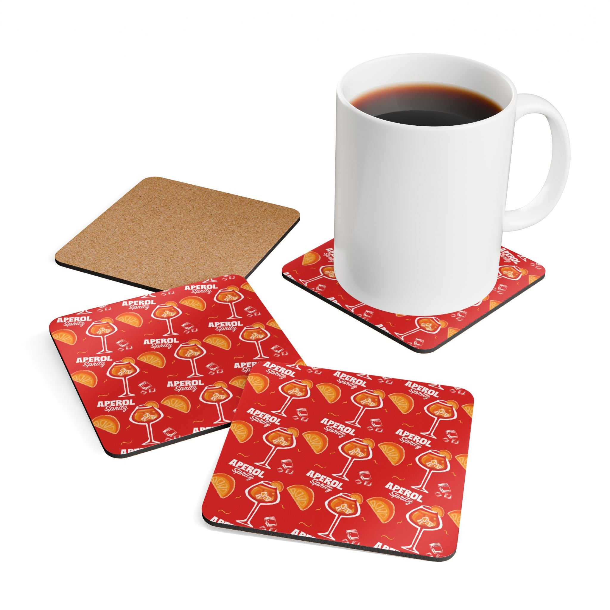 Aperol Spritz Corkwood Coaster Set (4-Pack) – Aperol Red Collection Inspired Design