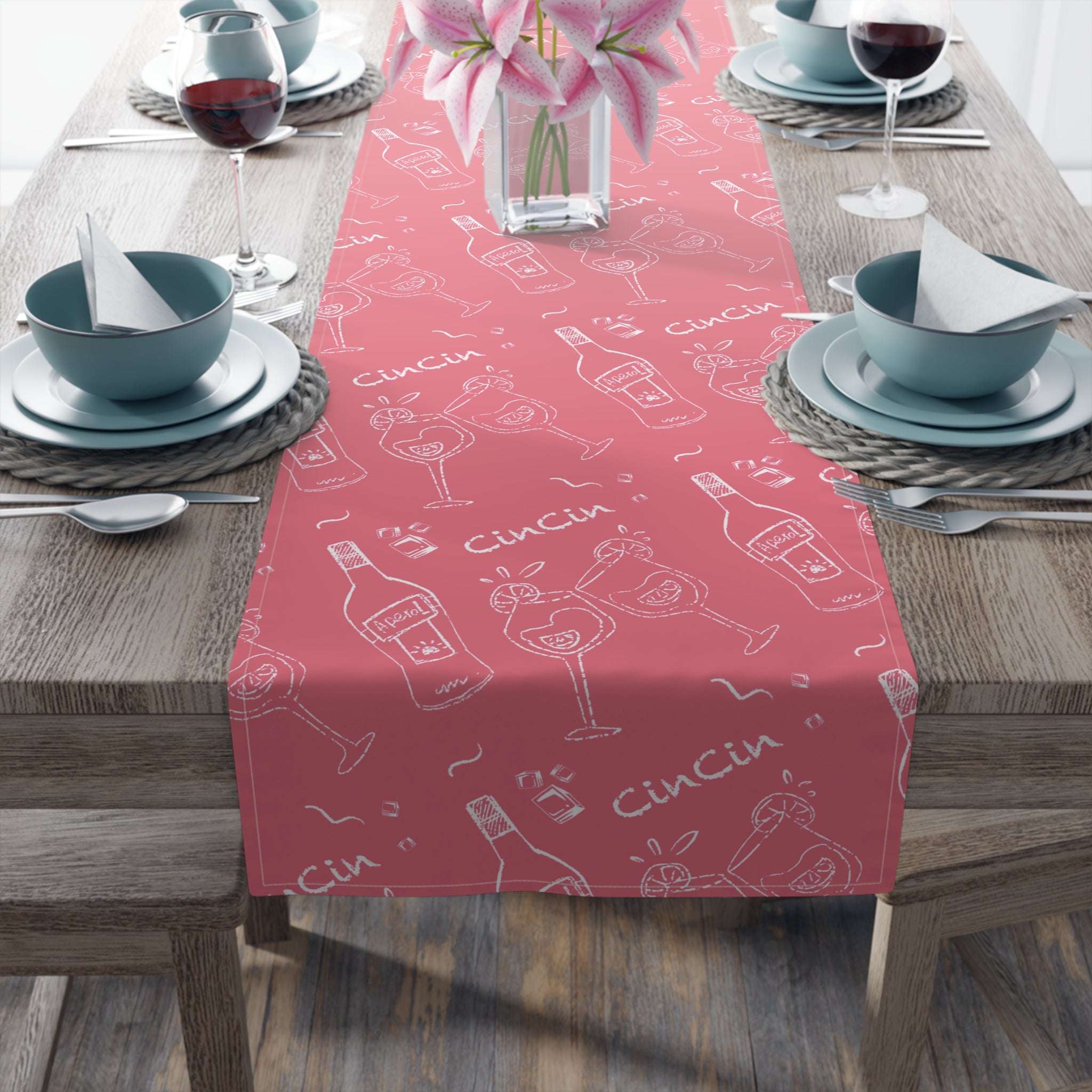 Cin Cin Spritz Table Runner — Magenta Citrus Cocktail Pattern