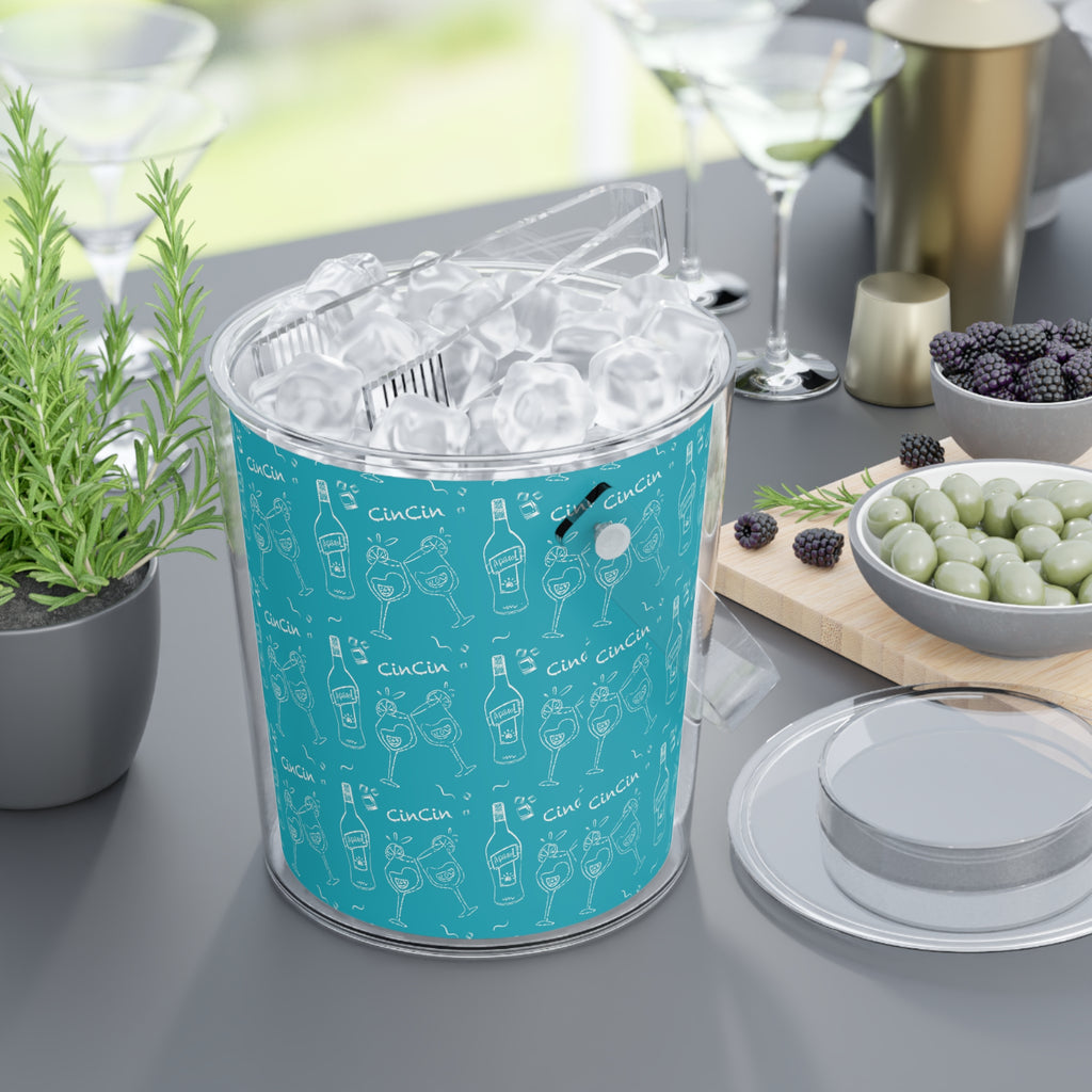 Cin Cin Ice Bucket with Tongs — Turquoise Cin Cin Brunch Collection Inspired Design