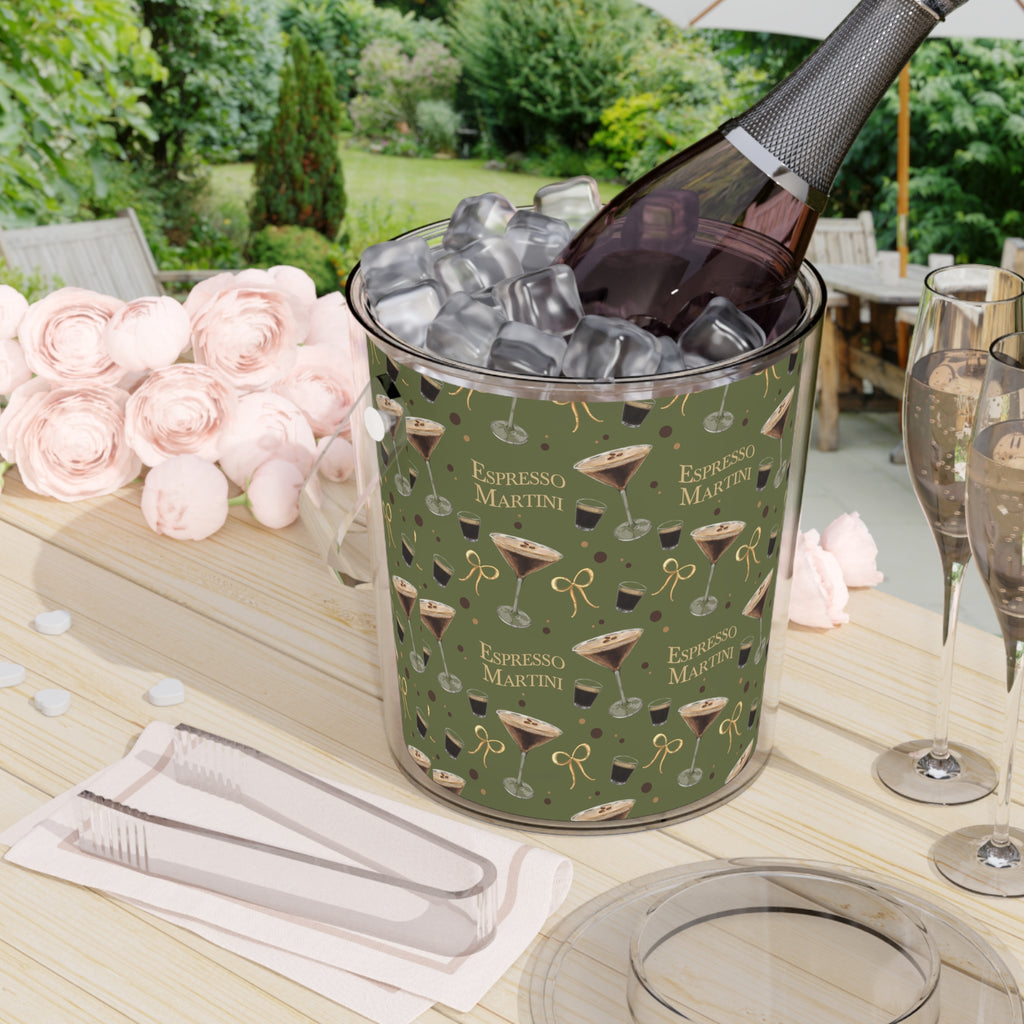 Espresso Martini Ice Bucket with Tongs — Olive Green Espresso Collection Inspired Design