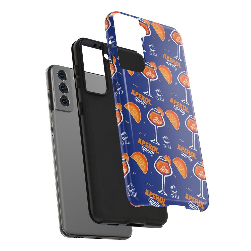 Aperol Spritz Tough Phone Case — Blue Cocktail Pattern Protective Cover