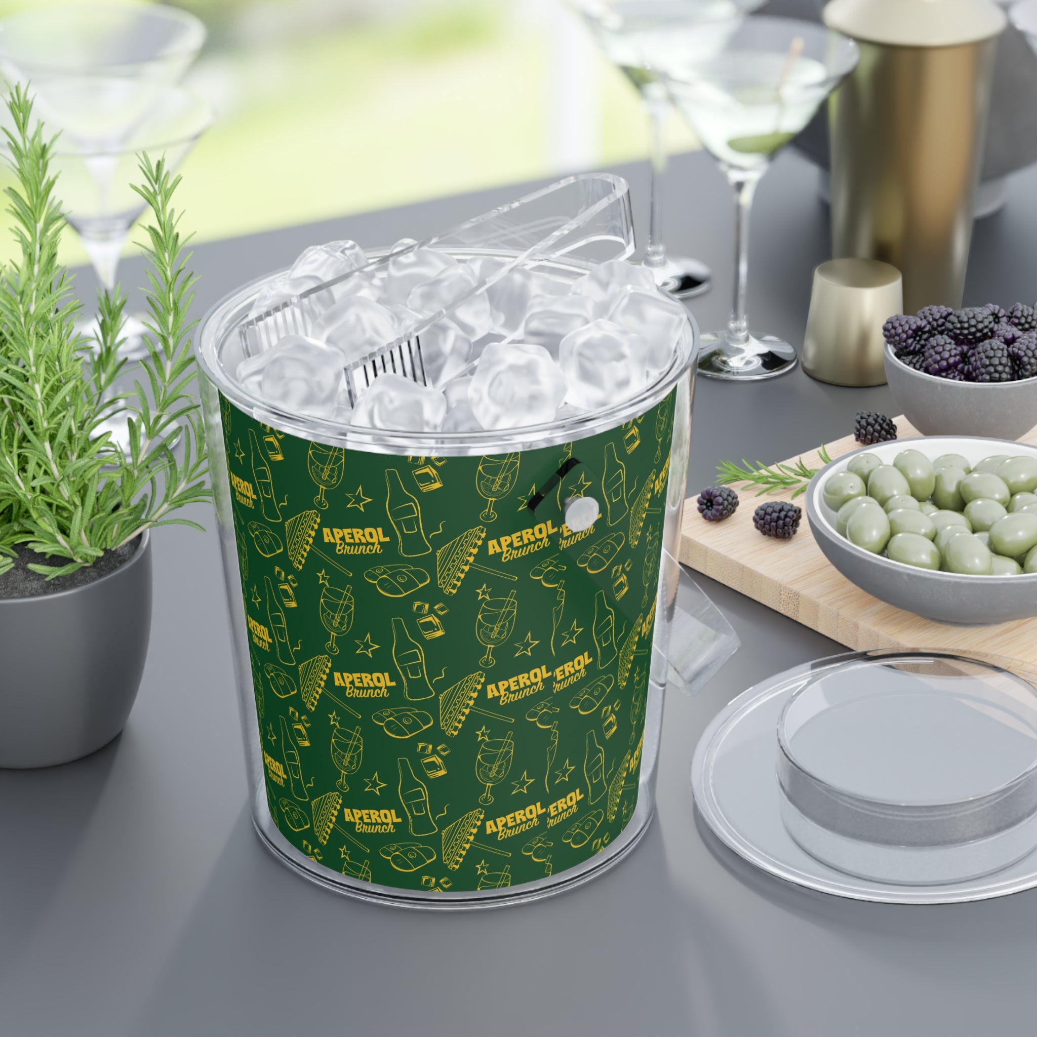Aperol Brunch Ice Bucket with Tongs — Green Brunch Inspired Design