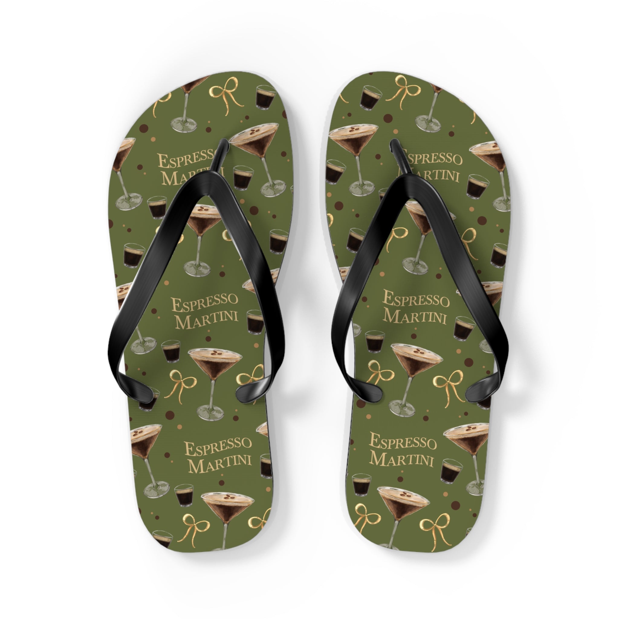 Espresso Martini Flip Flops — Olive Green Espresso Collection Inspired Design