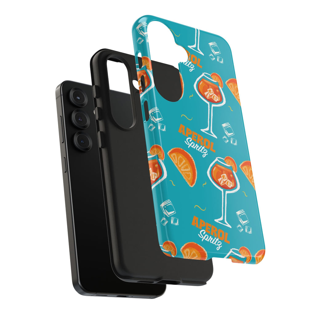 Aperol Spritz Tough Phone Case — Turquoise Cocktail Pattern Protective Cover