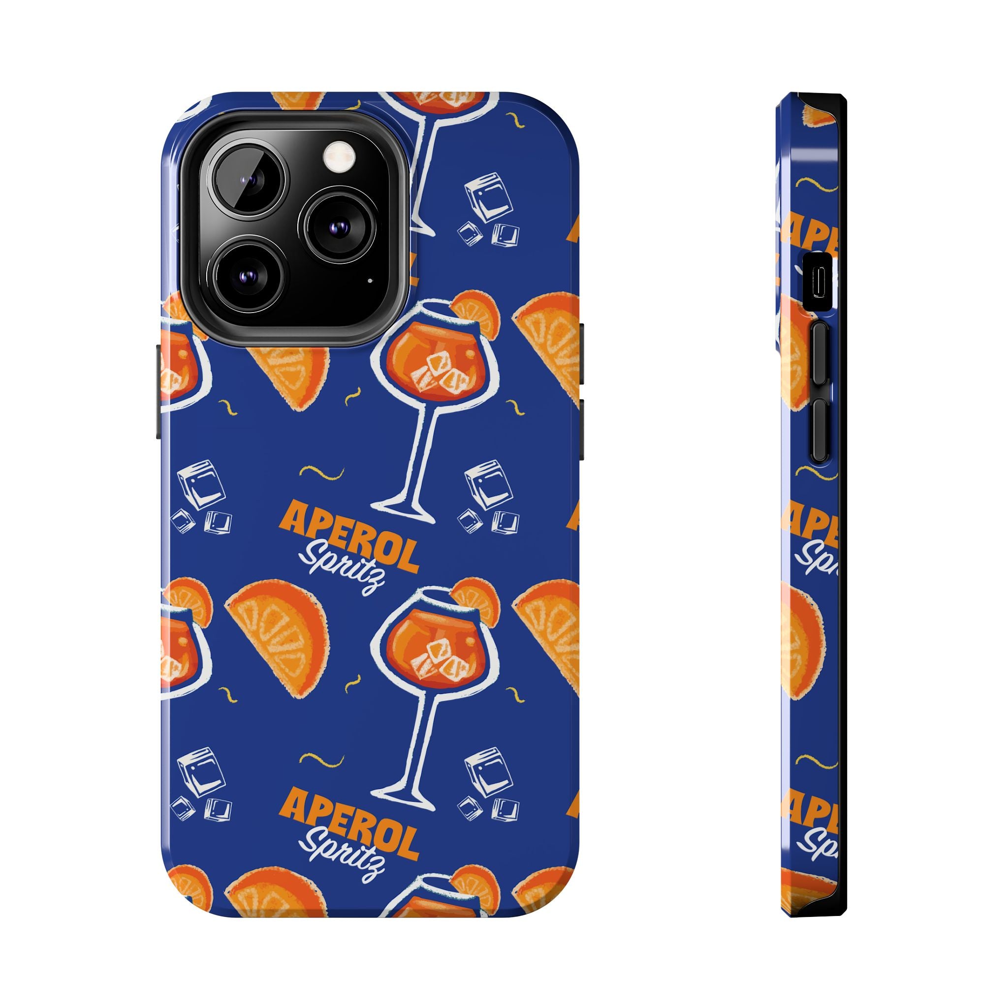 Aperol Spritz Tough Phone Case — Blue Cocktail Pattern Protective Cover