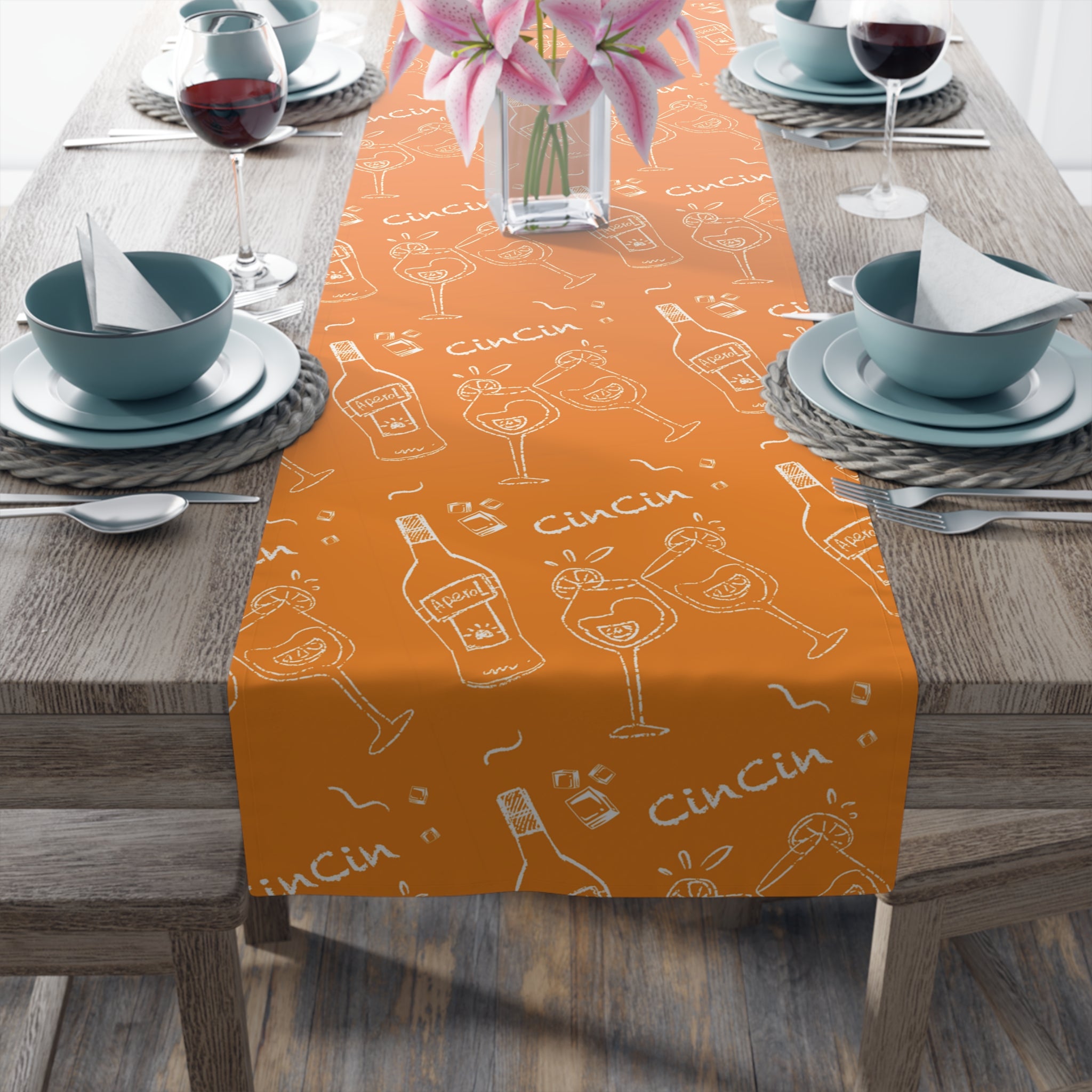 Cin Cin Spritz Table Runner — Orange Citrus Cocktail Pattern