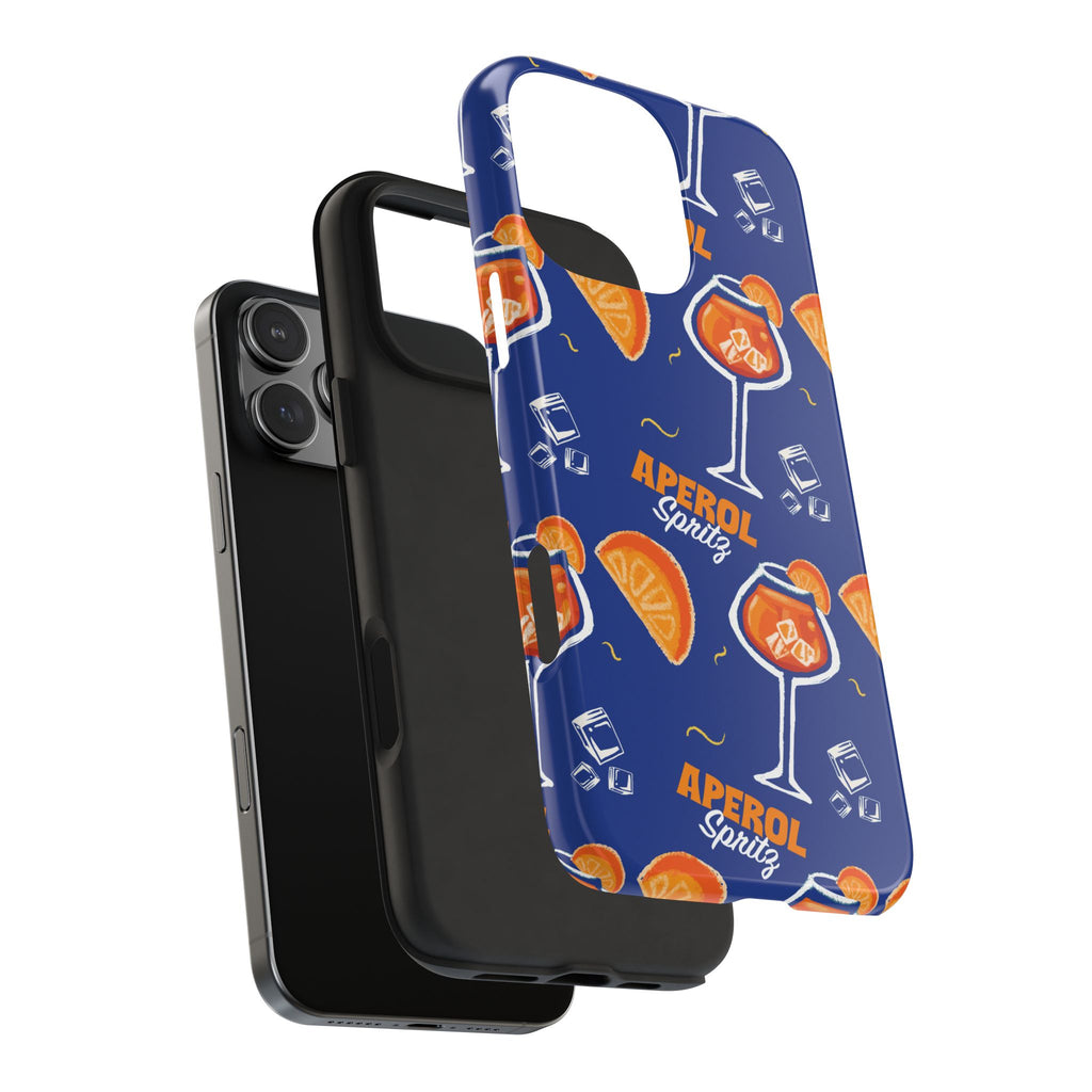 Aperol Spritz Tough Phone Case — Blue Cocktail Pattern Protective Cover