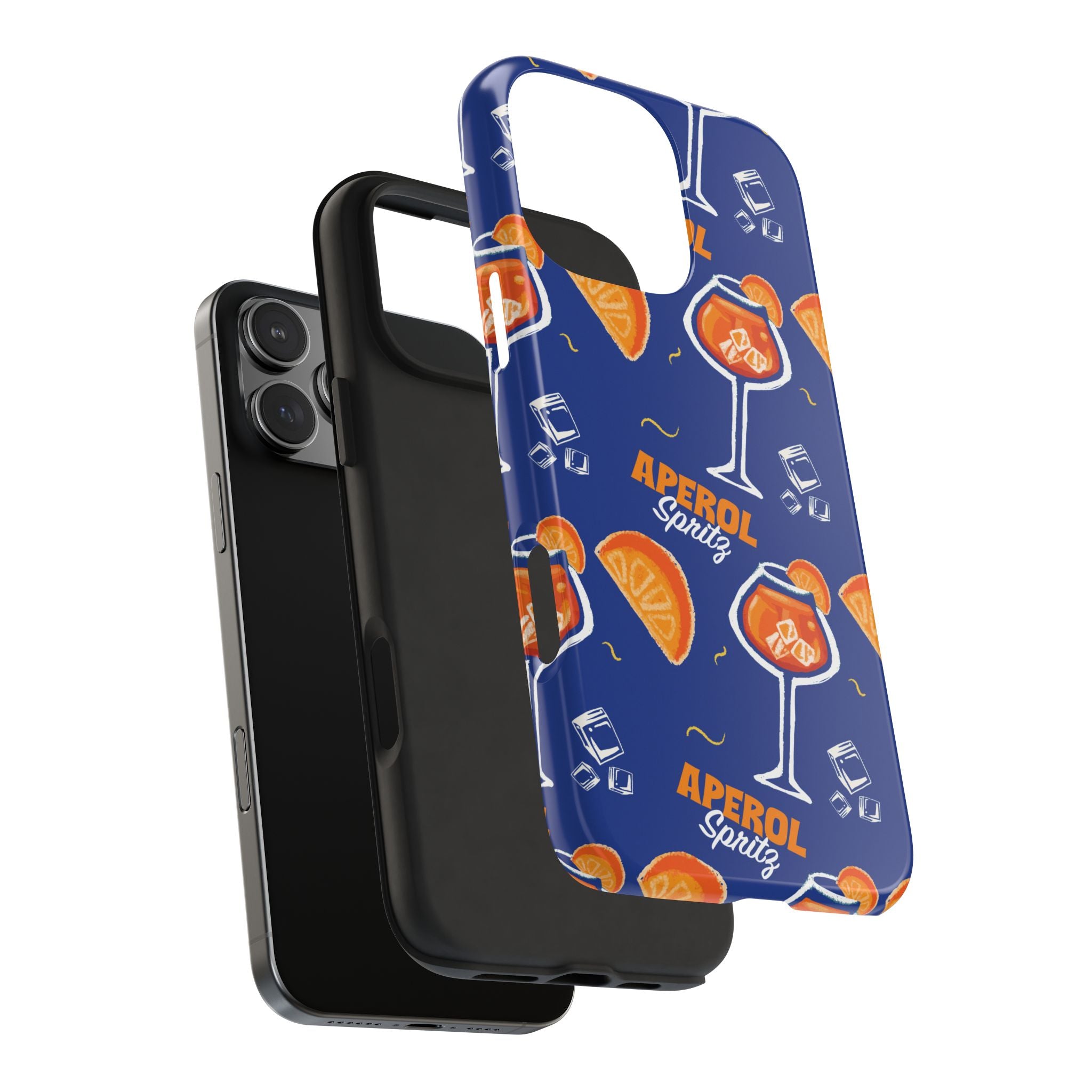 Aperol Spritz Tough Phone Case — Blue Cocktail Pattern Protective Cover