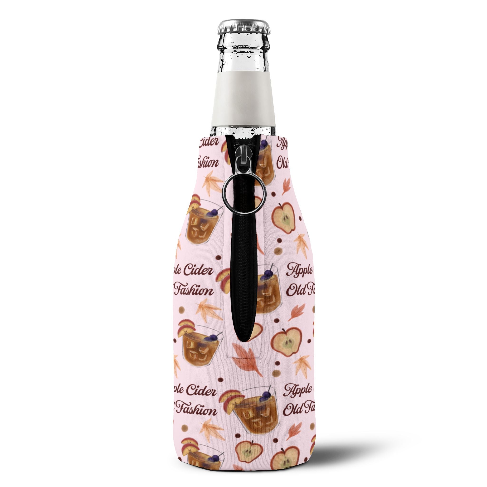 Apple Cider Old Fashioned Zip-Up Bottle Cooler Sleeve — Light Pink Apple Cider Collection Inspired Design
