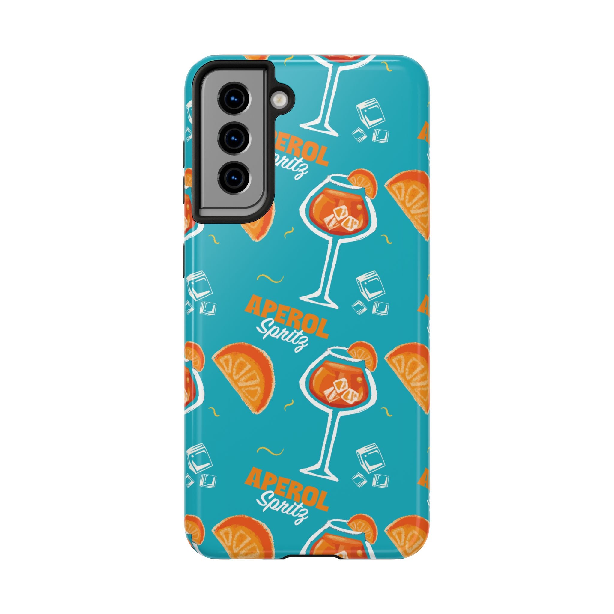 Aperol Spritz Tough Phone Case — Turquoise Cocktail Pattern Protective Cover