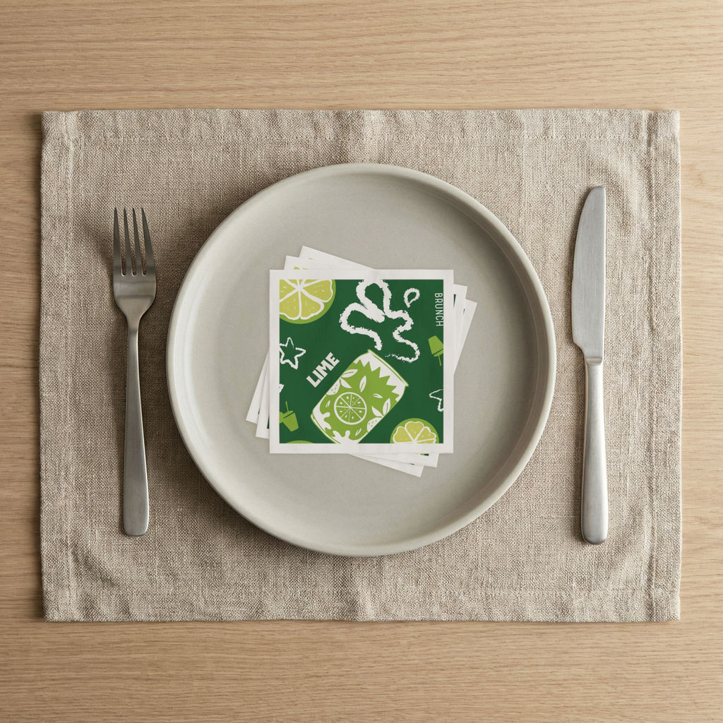Lime Cocktail Paper Napkins (Pack of 50) – Green Citrus Paper Napkins, Cocktail Party Decor, Beverage Napkins, Hostess Gift