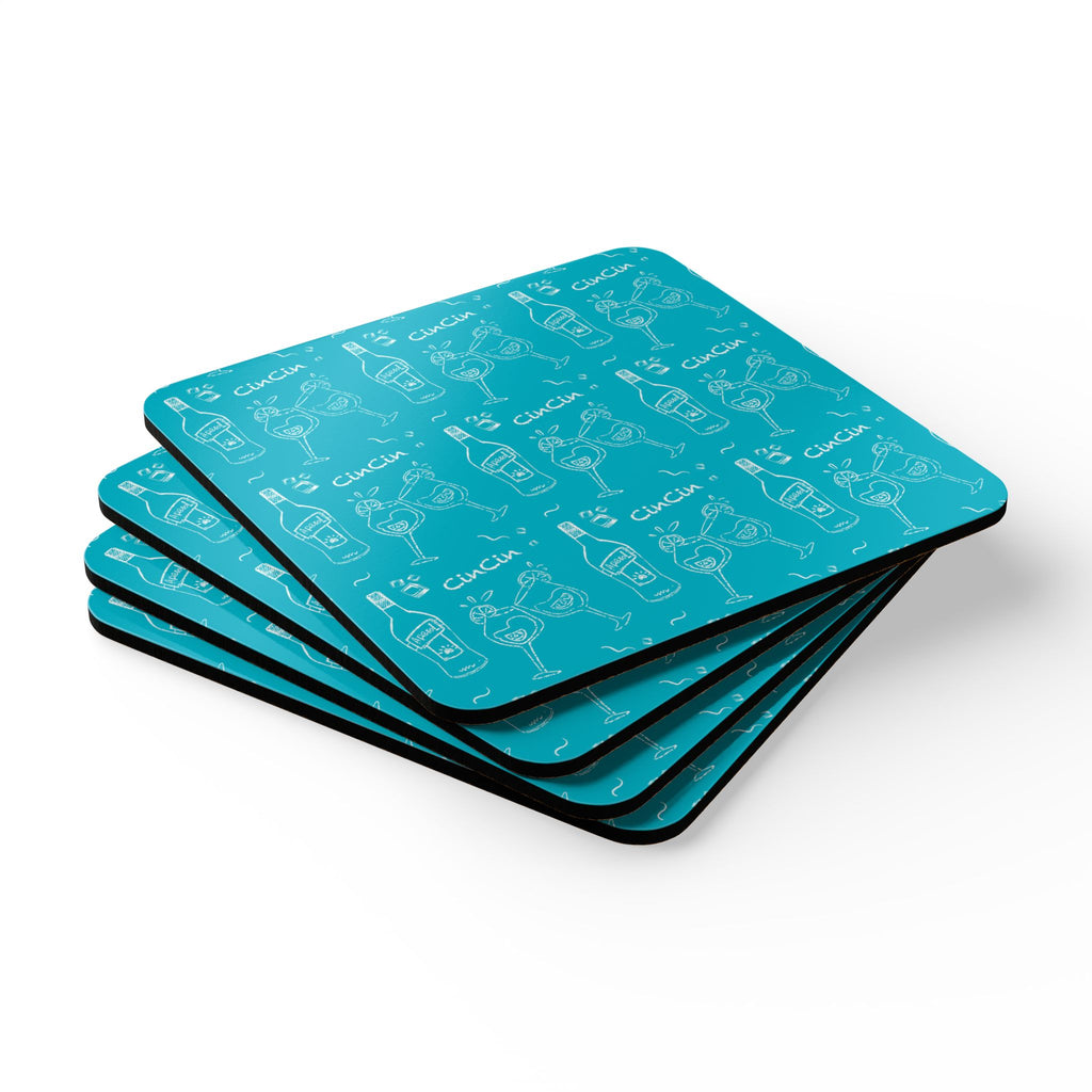 Cin Cin Corkwood Coaster Set (4-Pack) – Turquoise Cin Cin Brunch Collection Inspired Design