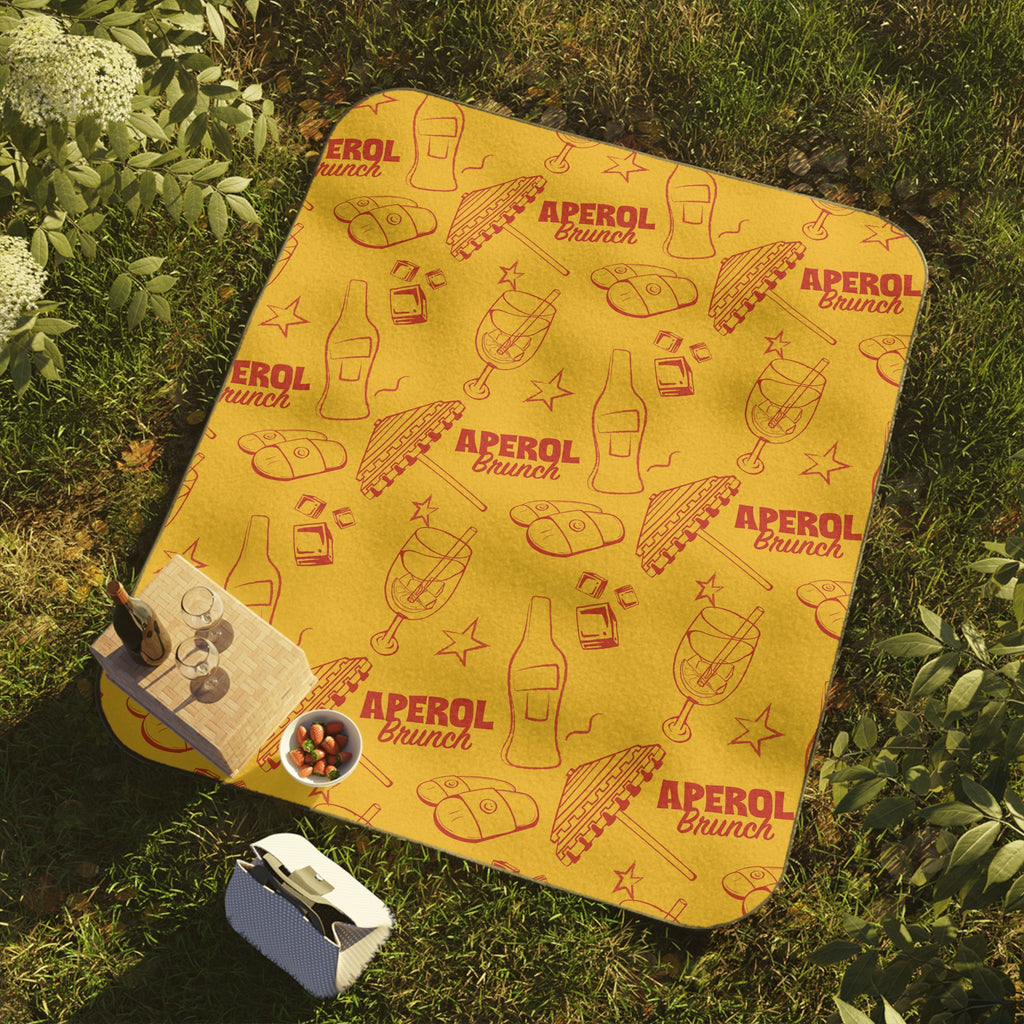 Aperol Brunch Picnic Blanket — Yellow & Red Aperol Inspired Design